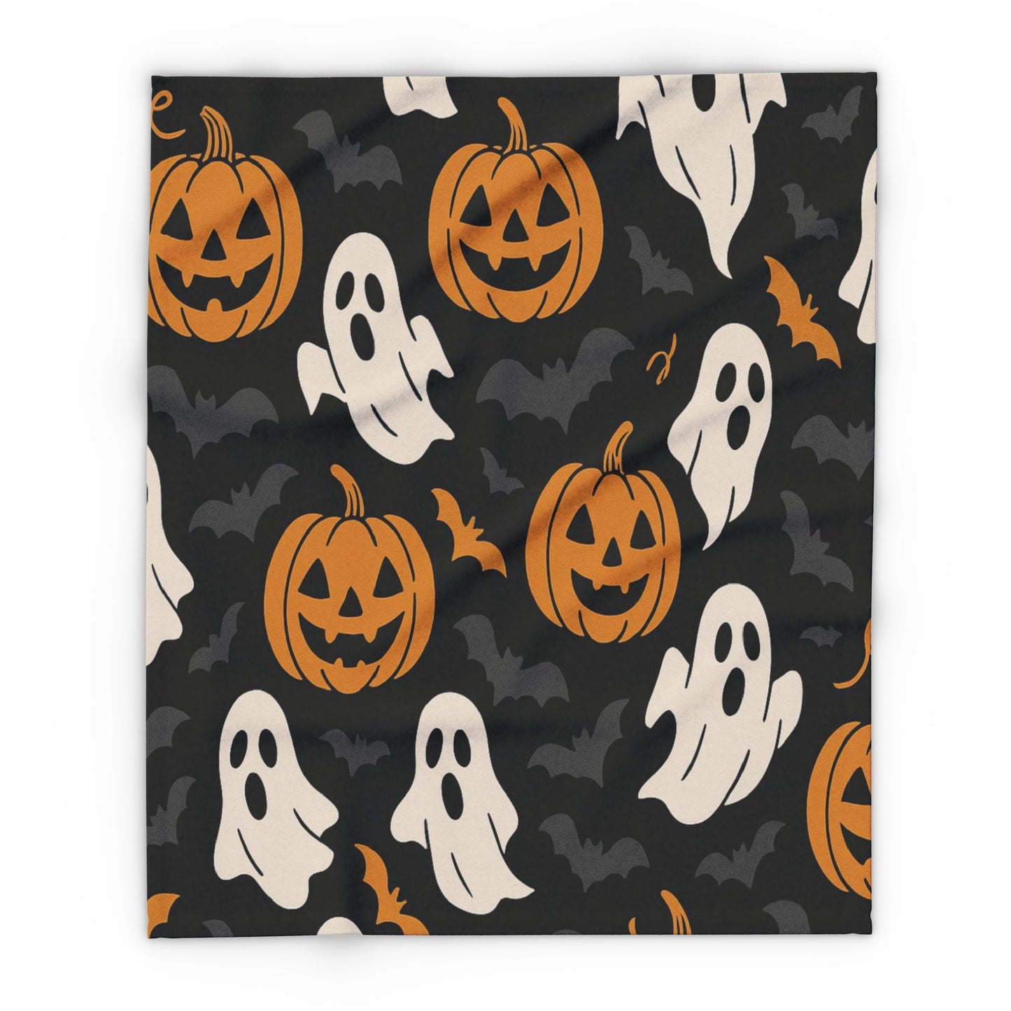 Halloween Fleece Blanket with Ghosts and Pumpkins, Cozy Throw for Fall Decor