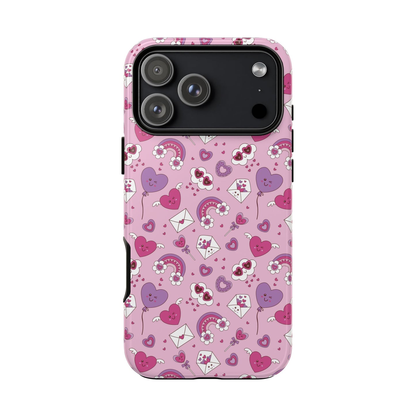 Pink Valentine Phone Case – Cute Hearts, Envelopes & Rainbows Protective Cover