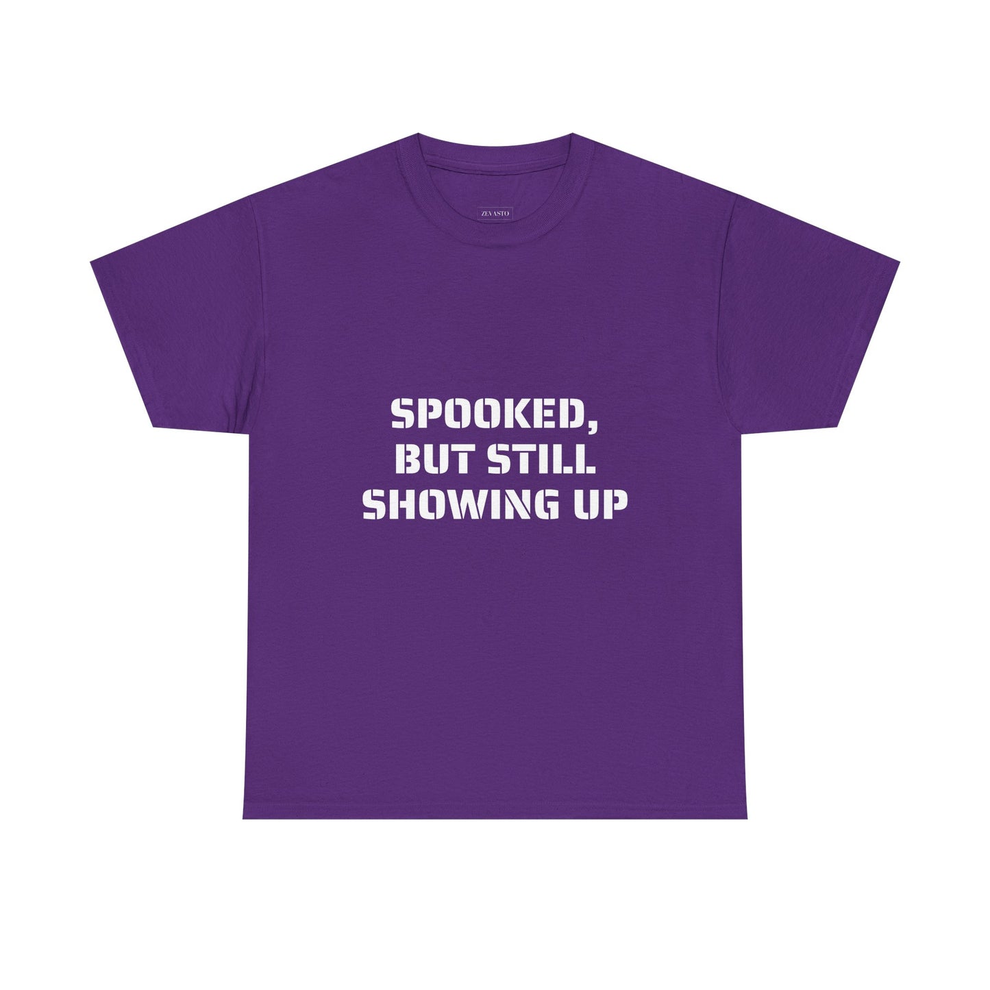 Spooked, But Still Showing Up Unisex Heavy Cotton Tee | Halloween, Funny T-Shirt