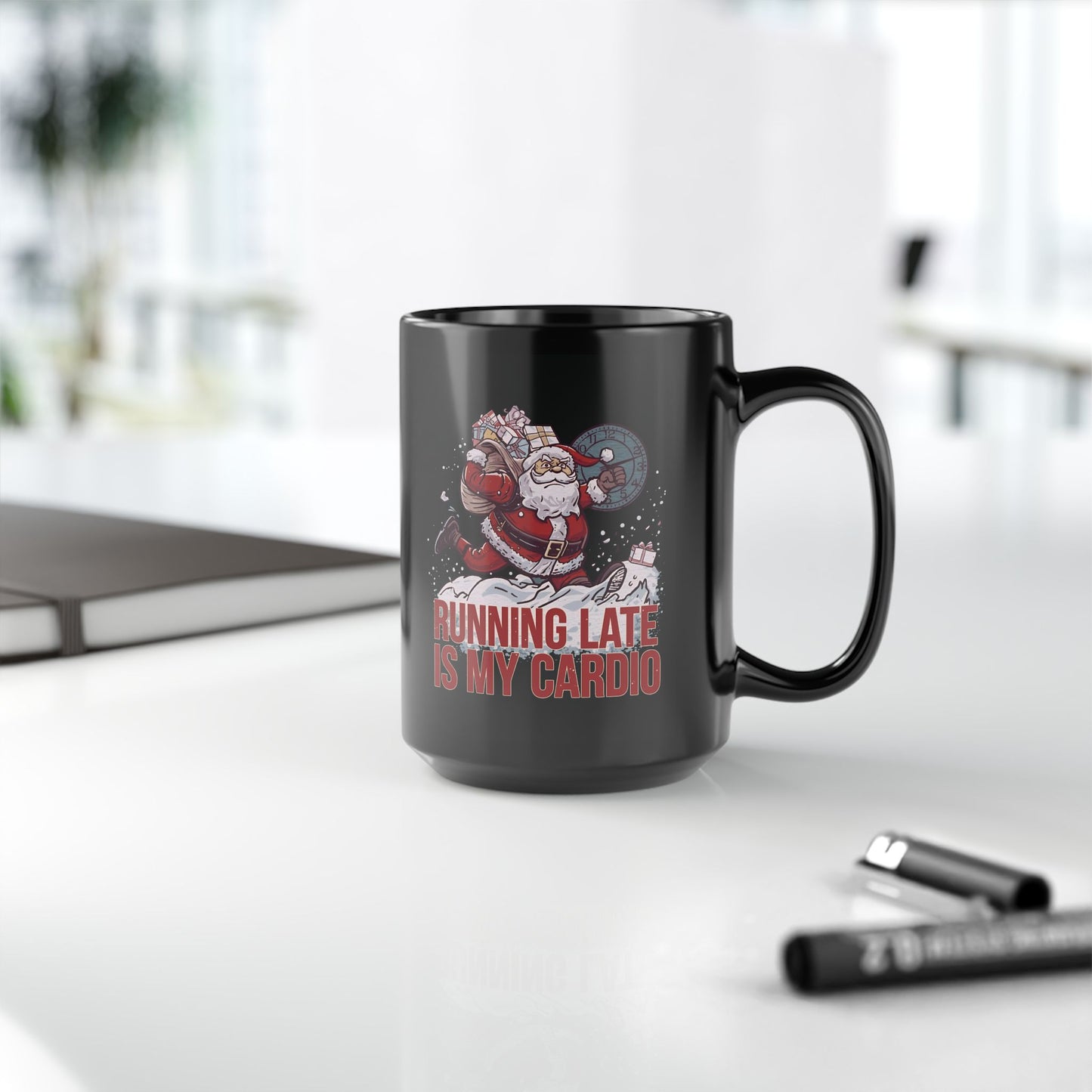 Funny Holiday Coffee Mug, Santa Running Late is My Cardio, Christmas Gift for Runners, Seasonal Mug for Coffee Lovers