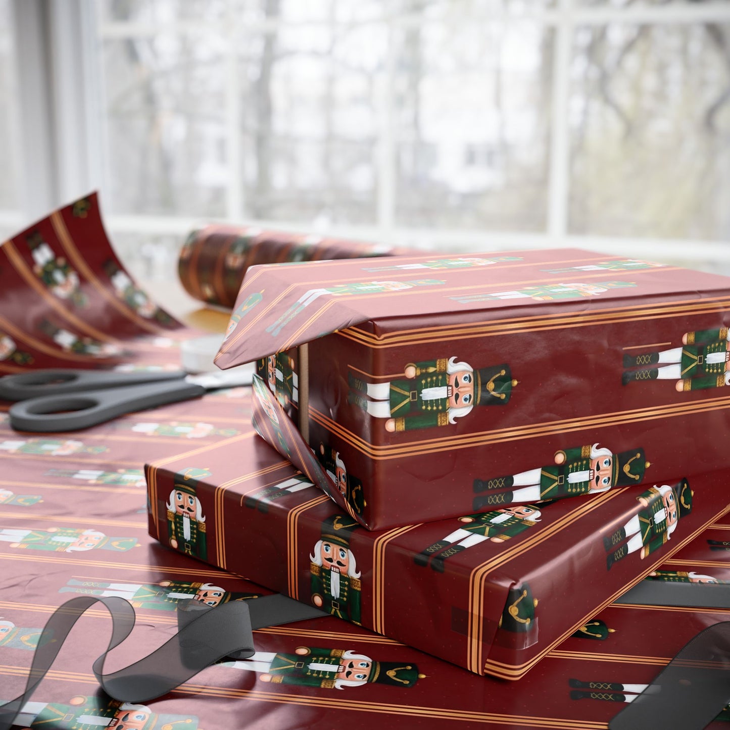 Vintage Christmas Gift Wrapping Paper, Nutcracker Themed Wrapping Paper for Holiday Gifts