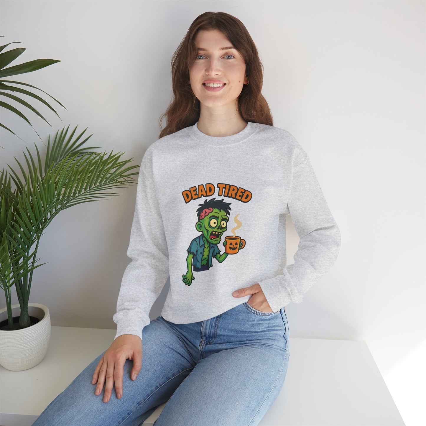 Dead Tired Zombie Sweatshirt, Funny Halloween Crewneck, Spooky Season Apparel