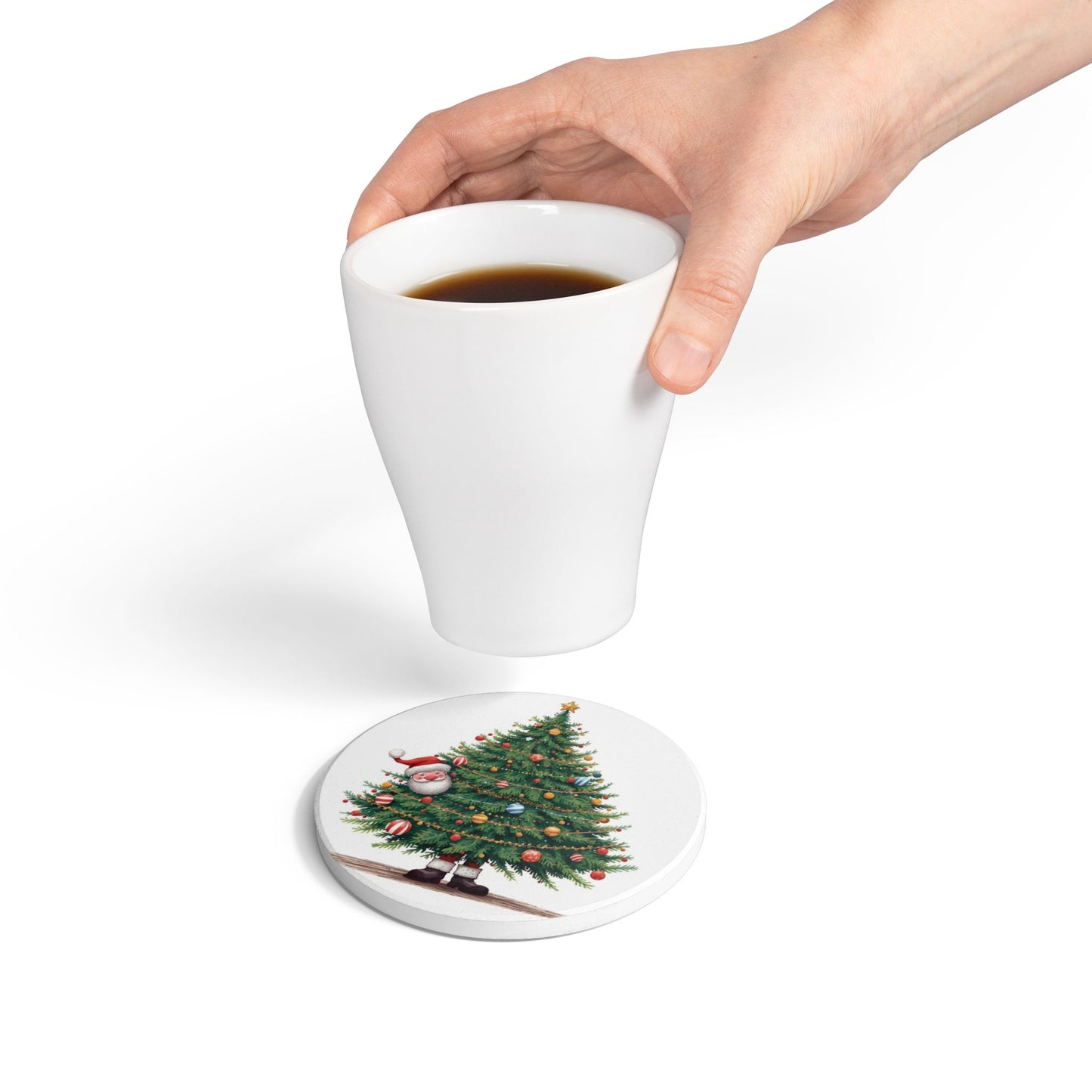 Christmas Tree Ceramic Coaster - Festive Holiday Decor, Santa Coaster