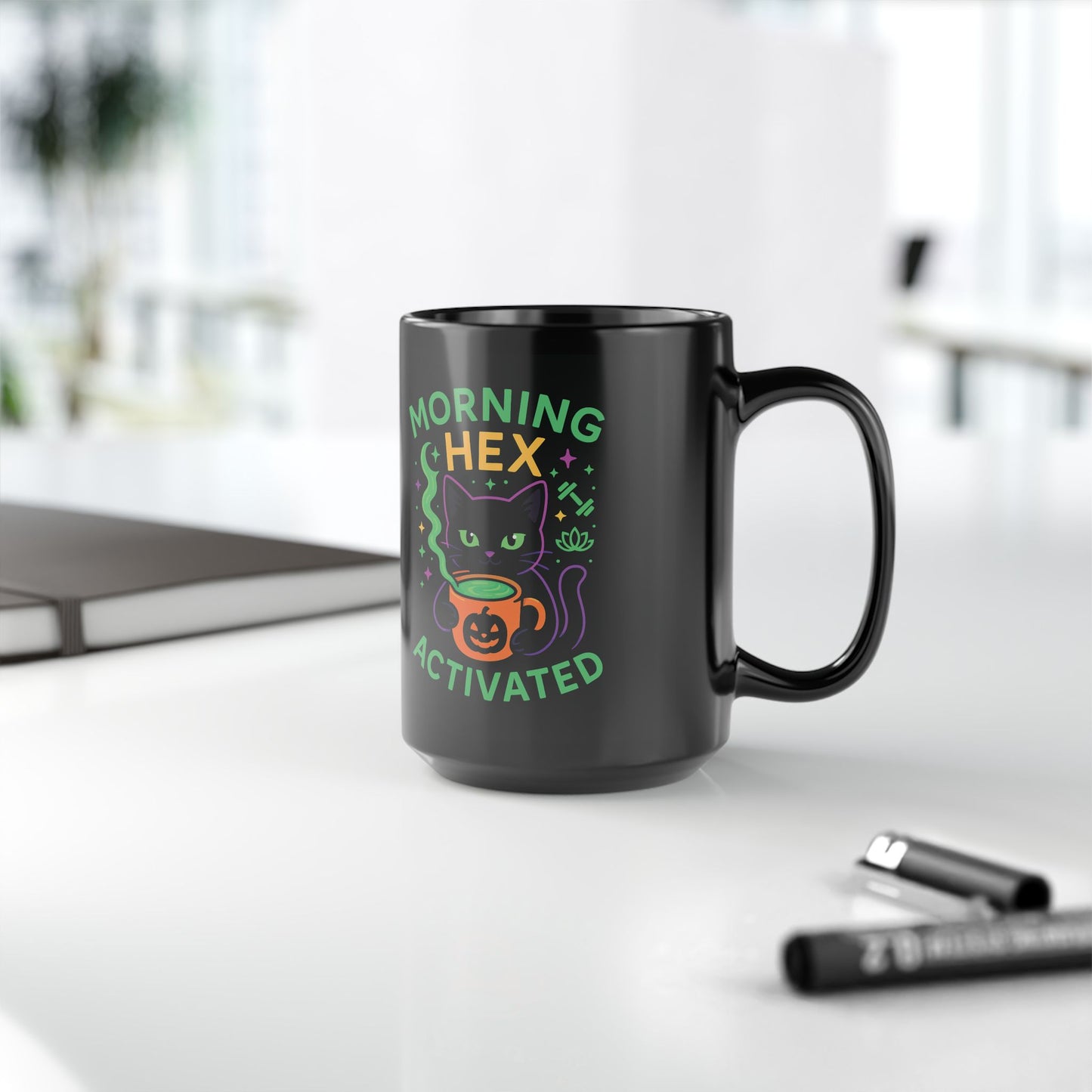 Cat-Themed Mug - Morning Hex Activated, Halloween Decor