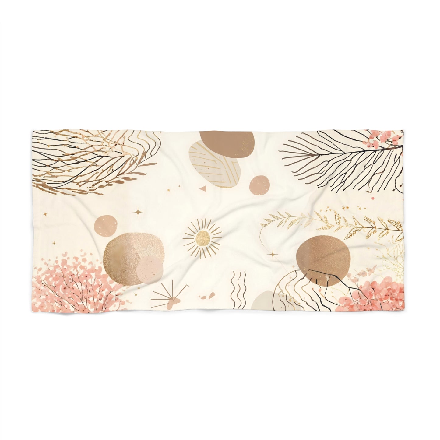 Boho Coral Seas Beach Towel — Abstract Coastal Sun & Seaweed Design