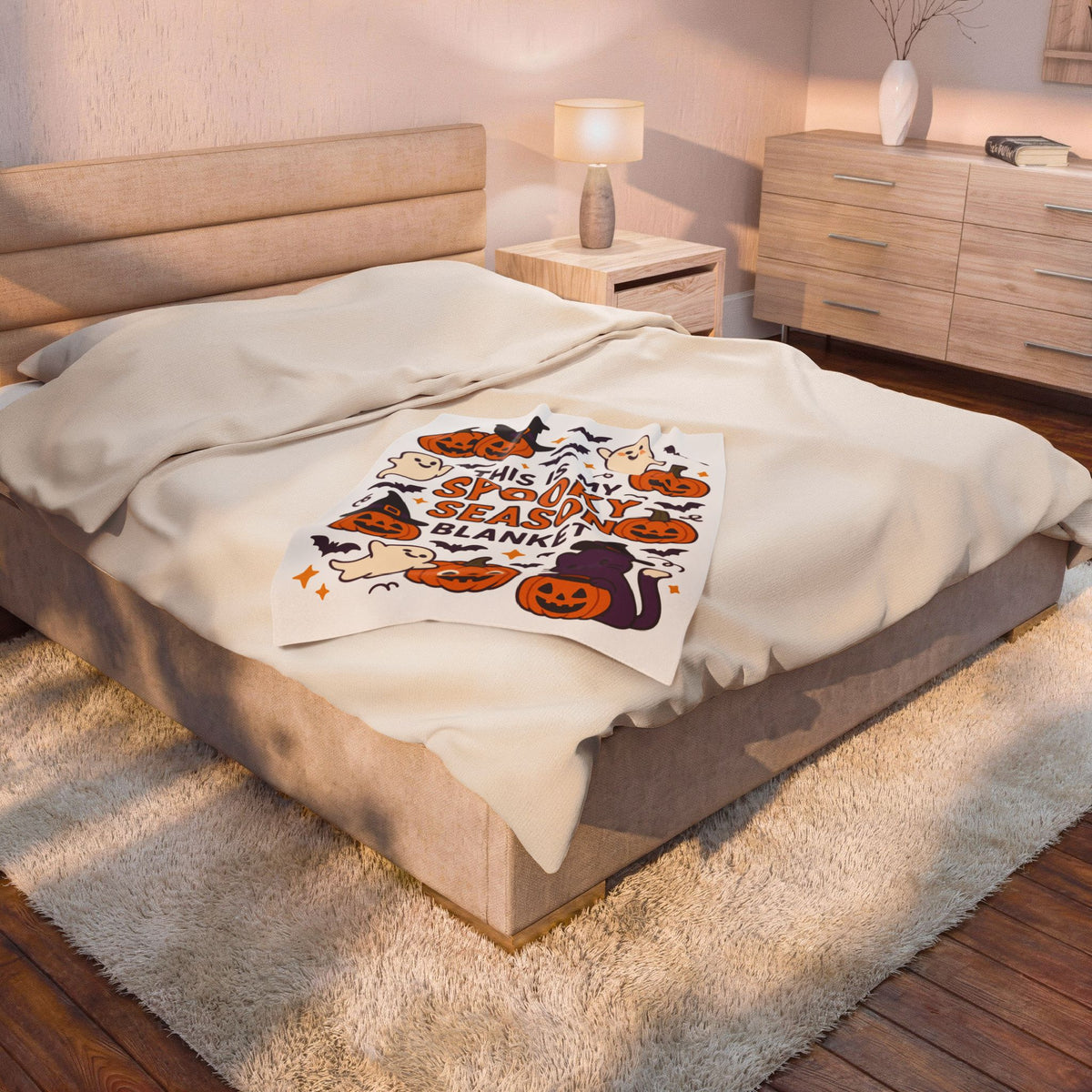 Halloween Themed Velveteen Plush Blanket, Cozy-Spooky Blanket