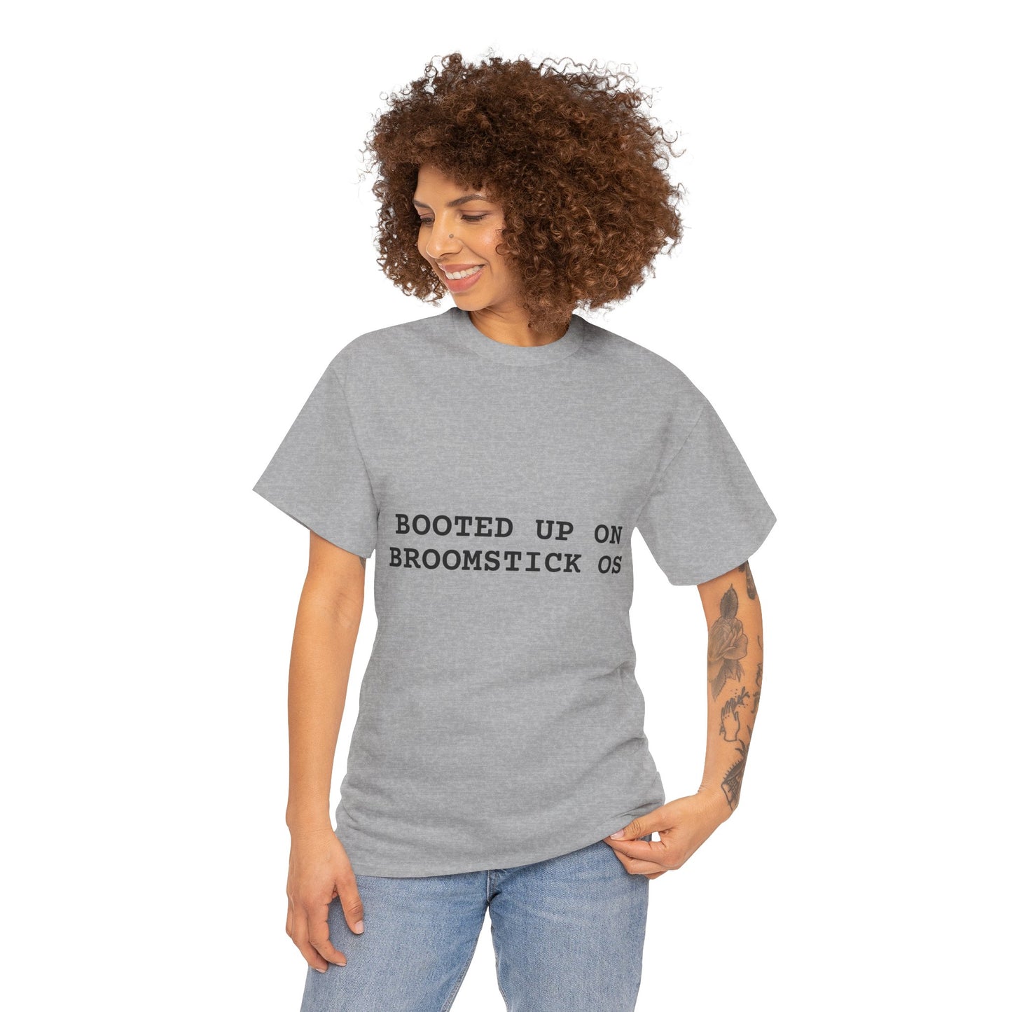 Broomstick OS Tee, Funny Graphic Tee for Tech Lovers, Unisex Cotton T-Shirt