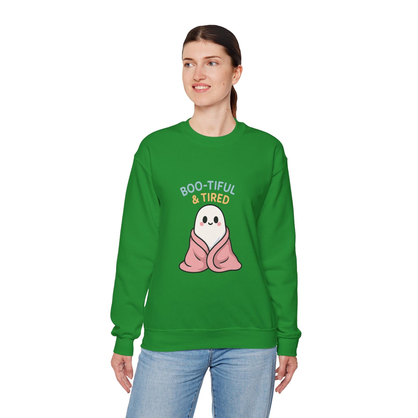 Boo-tiful & Tired Sweatshirt, Halloween-Themed Design