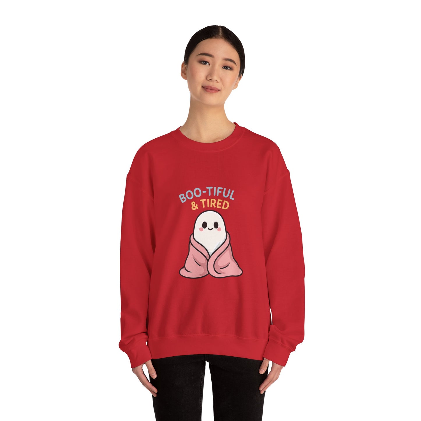 Boo-tiful & Tired Sweatshirt, Halloween-Themed Design