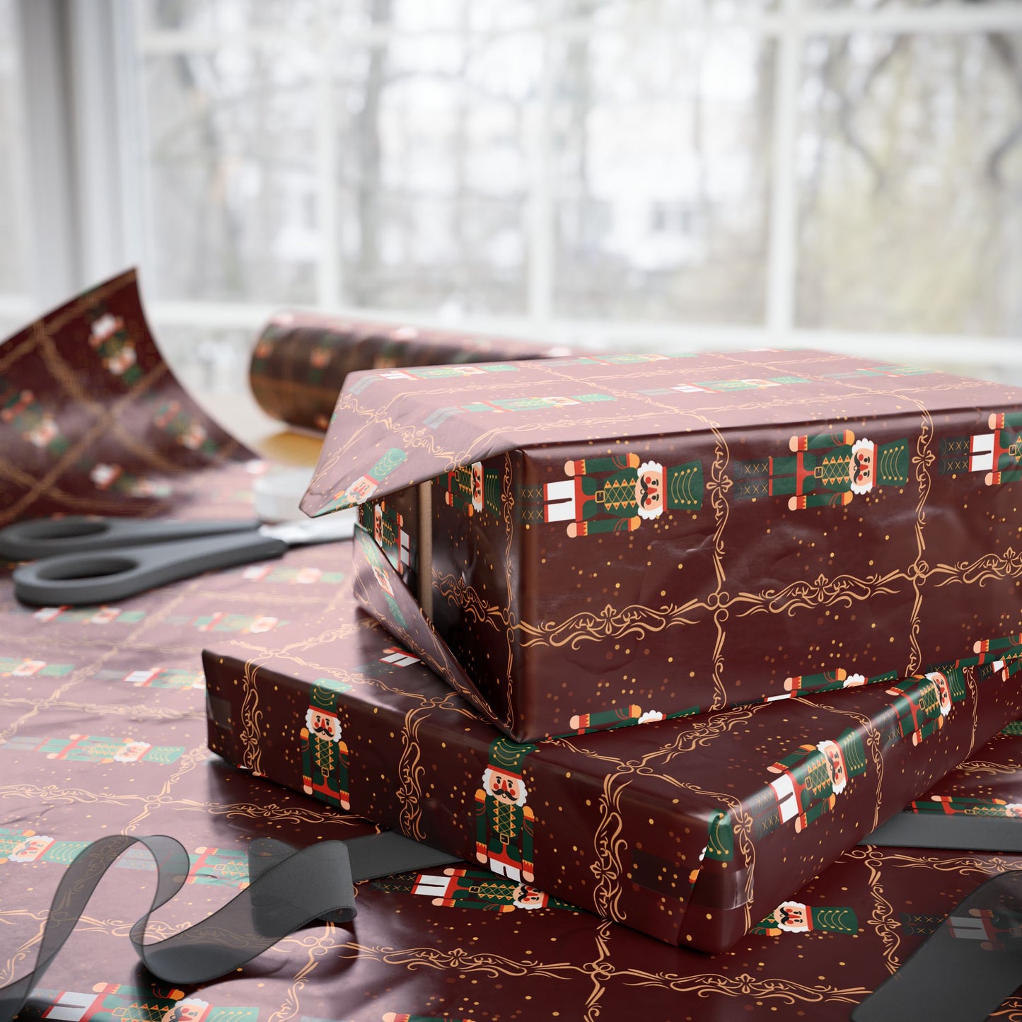 Vintage Christmas Gift Wrap Paper, Festive Nutcracker Wrapping Paper