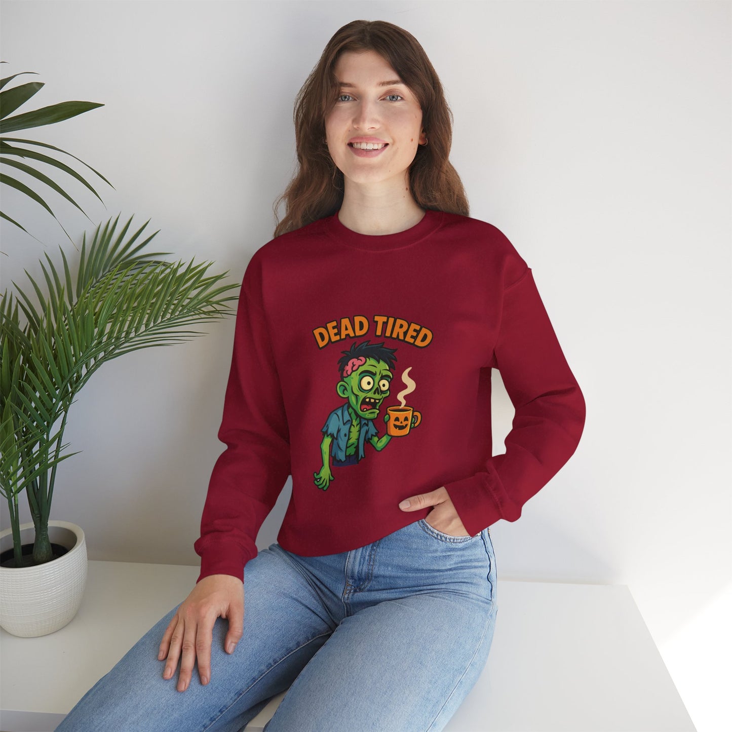 Dead Tired Zombie Sweatshirt, Funny Halloween Crewneck, Spooky Season Apparel