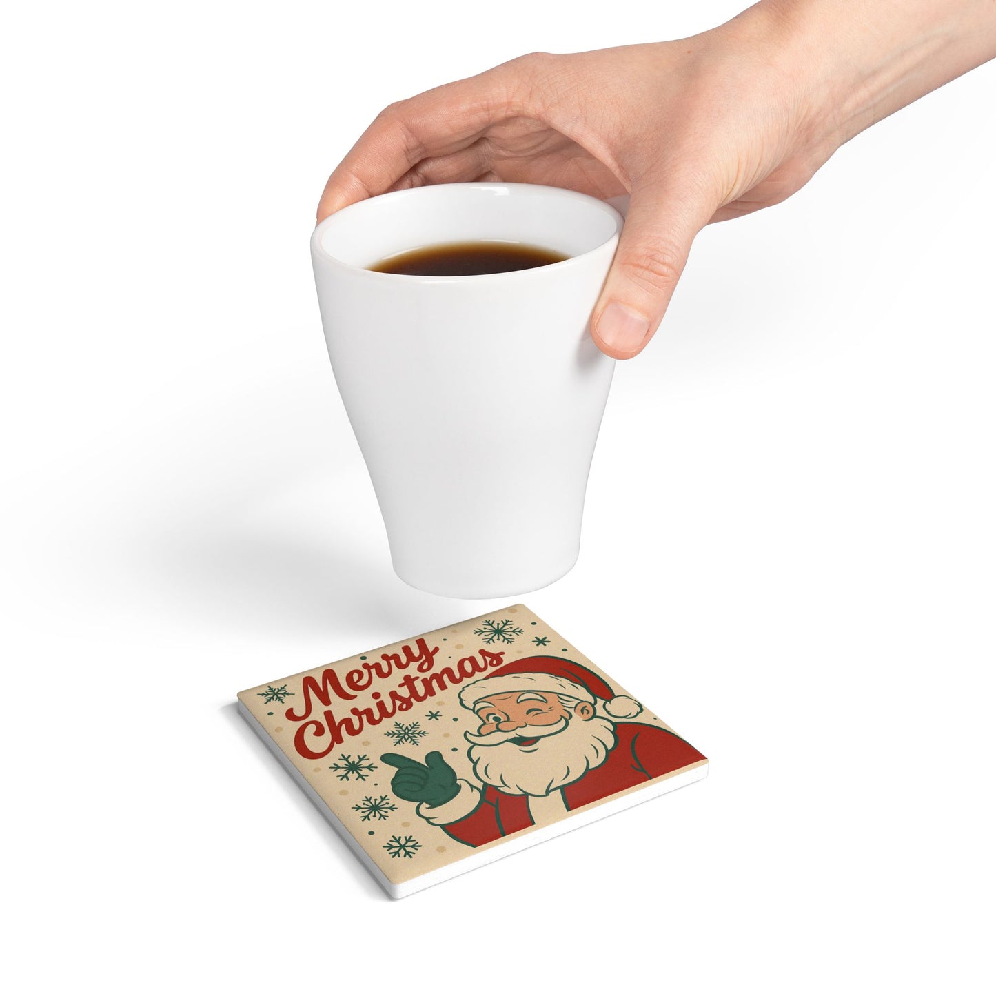 Ceramic Coaster - Vintage Santa 'Merry Christmas' Holiday Drink Coaster