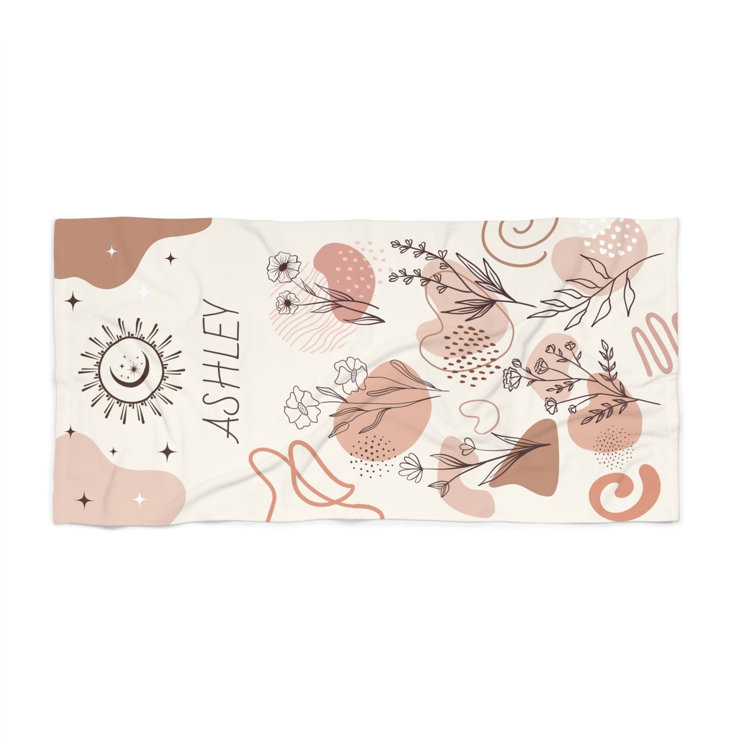 Personalized Boho Floral Beach Towel — Custom Name 'Ashley'