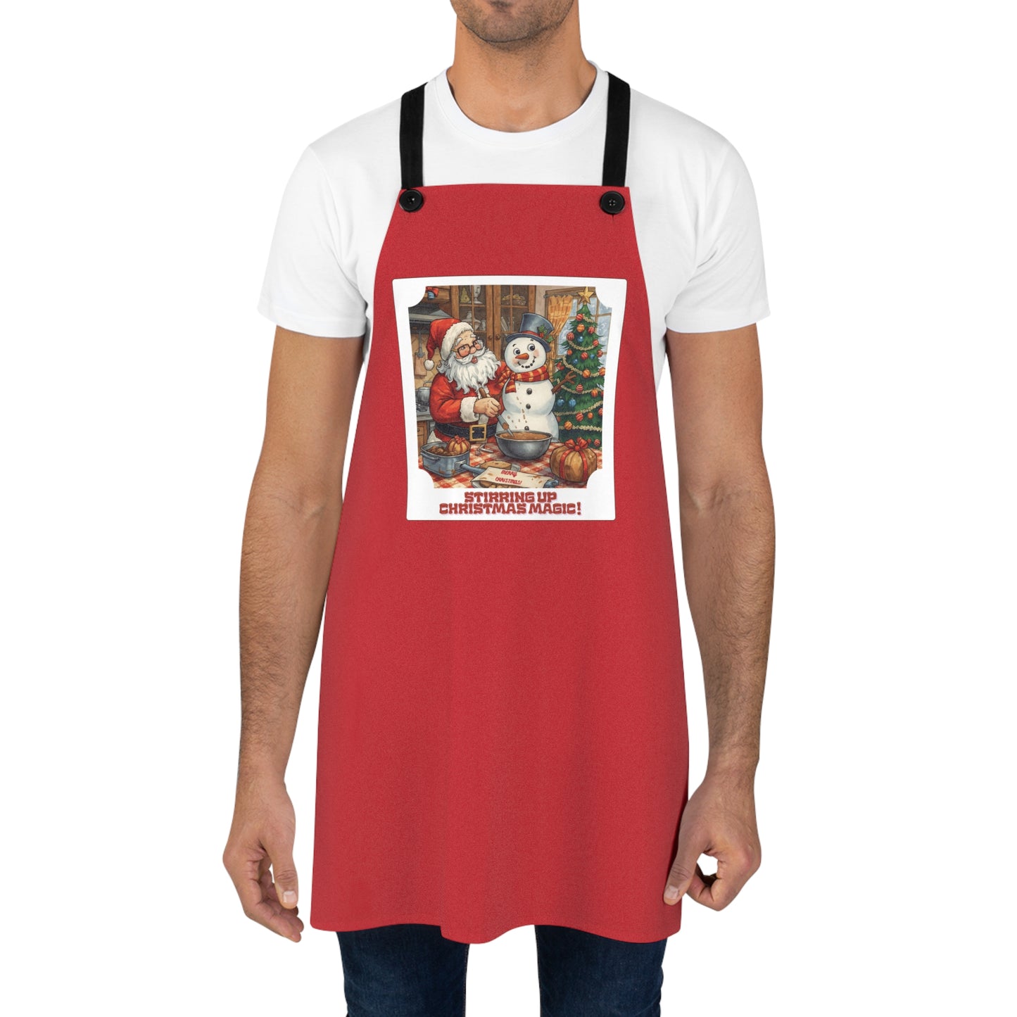 Vintage Christmas Baking Apron — 'Stirring Up Christmas Magic!' Santa & Snowman Holiday Kitchen Apron