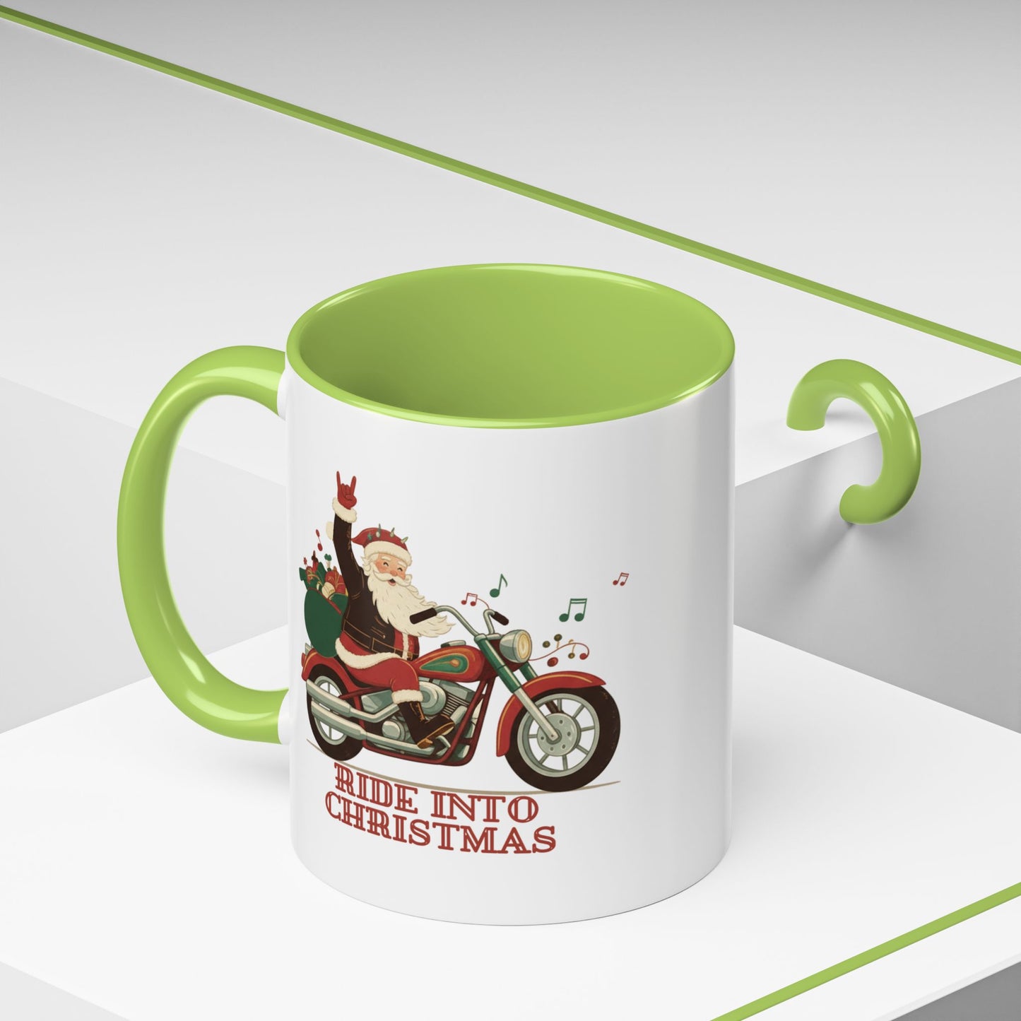 Ride Into Christmas Coffee Mug — Santa Motorcycle Holiday Accent Mug (11oz)
