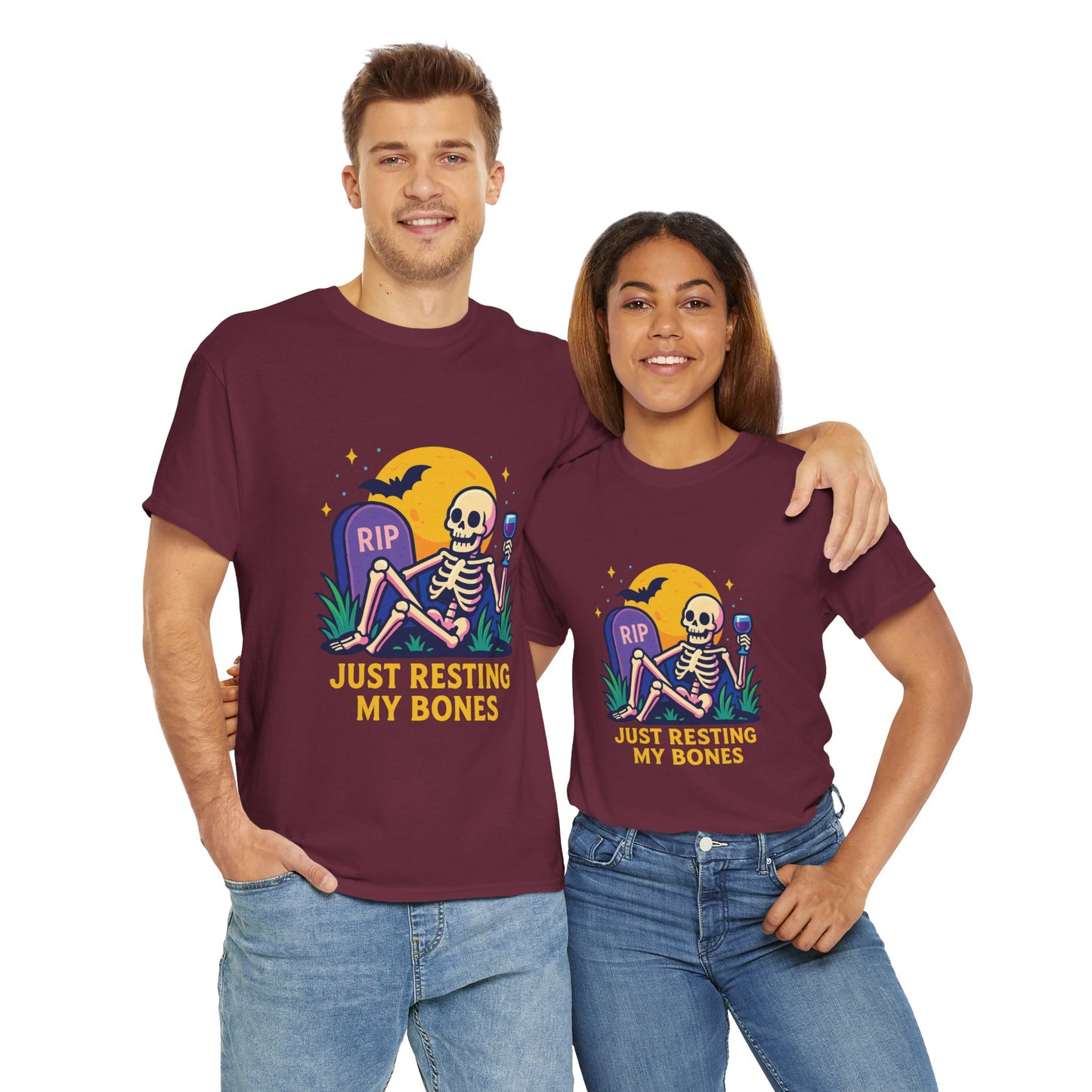 Skeleton Tee - Just Resting My Bones, Unisex Halloween Shirt