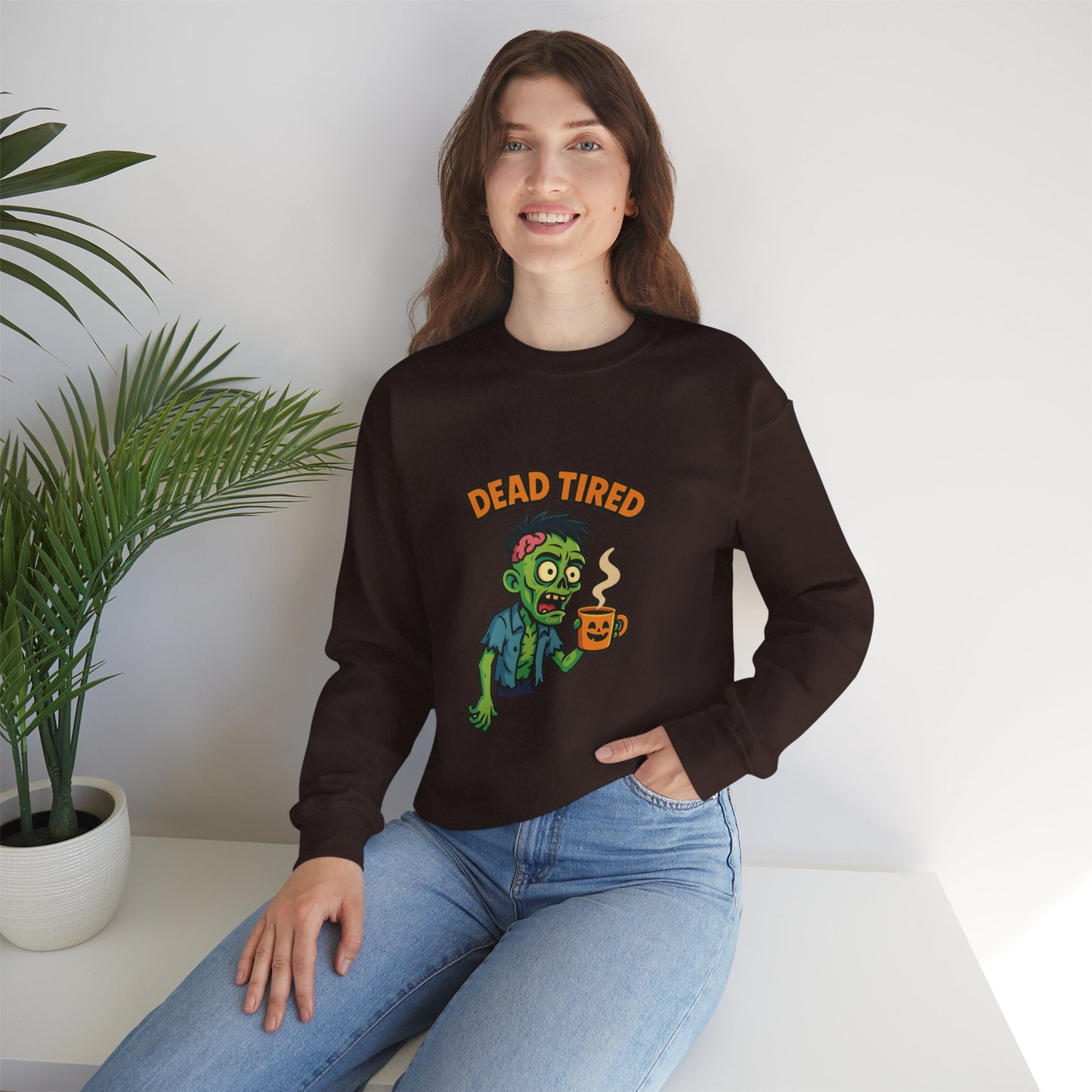 Dead Tired Zombie Sweatshirt, Funny Halloween Crewneck, Spooky Season Apparel