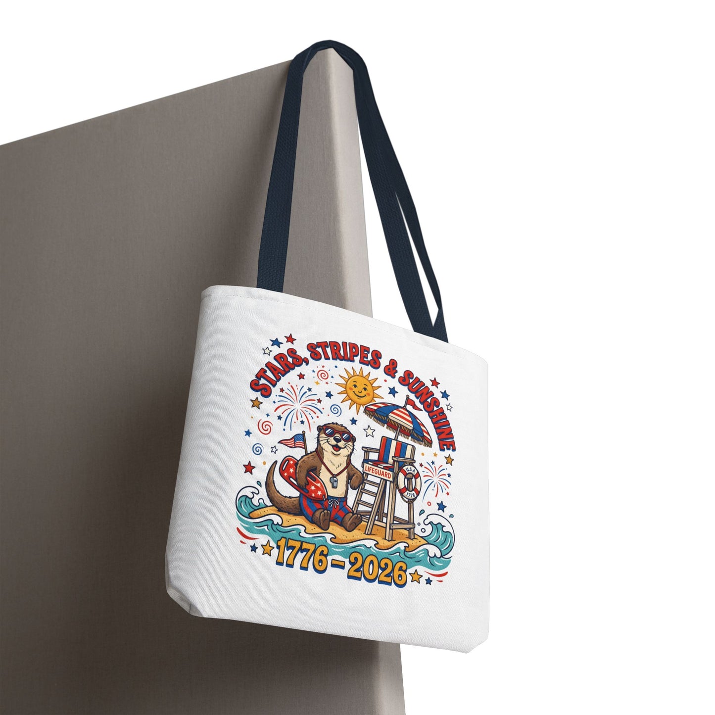 Stars, Stripes & Sunshine Tote Bag — 1776–2026 Patriotic Summer Beach Tote, 4th of July Tote