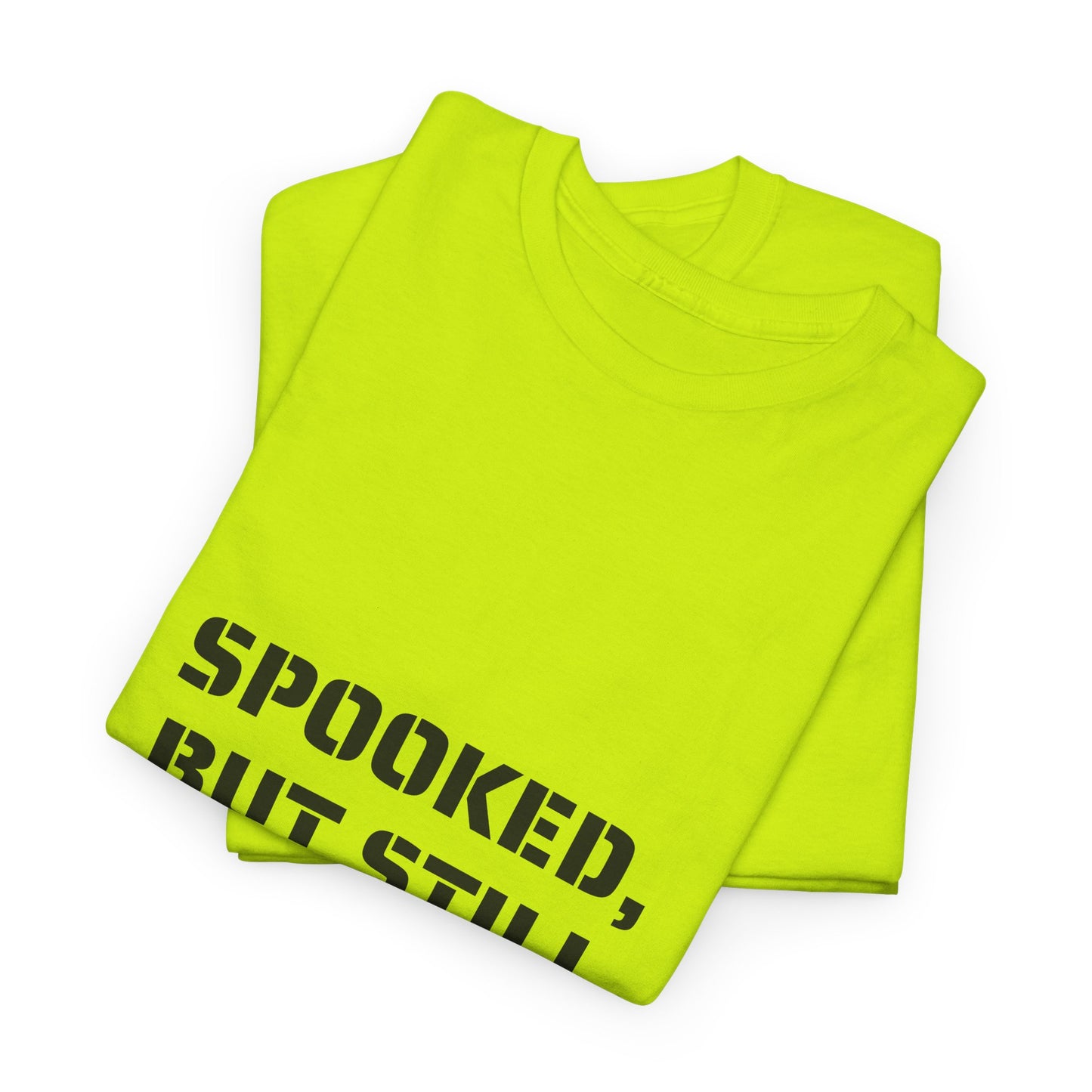 Spooked, But Still Showing Up Unisex Heavy Cotton Tee | Halloween, Funny T-Shirt