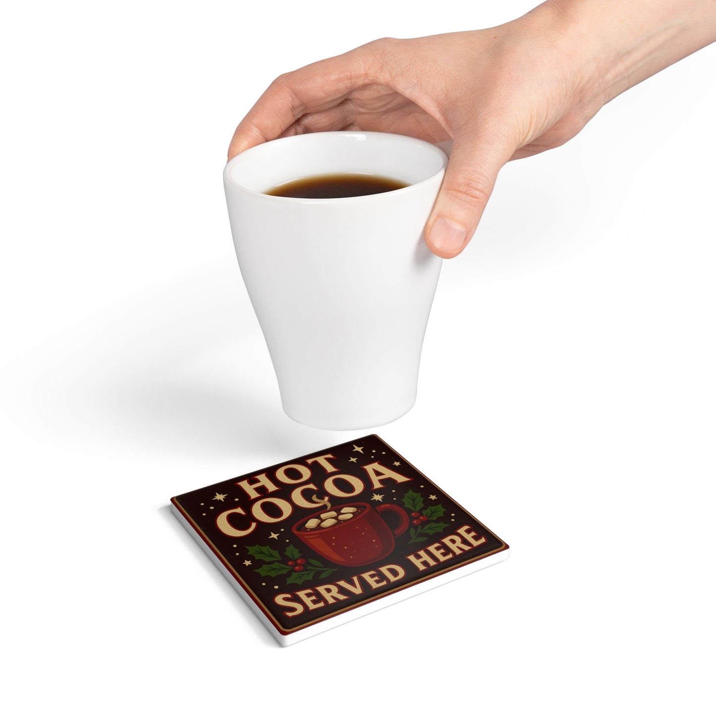 Hot Cocoa Served Here Ceramic Coaster — Vintage Holiday Coaster