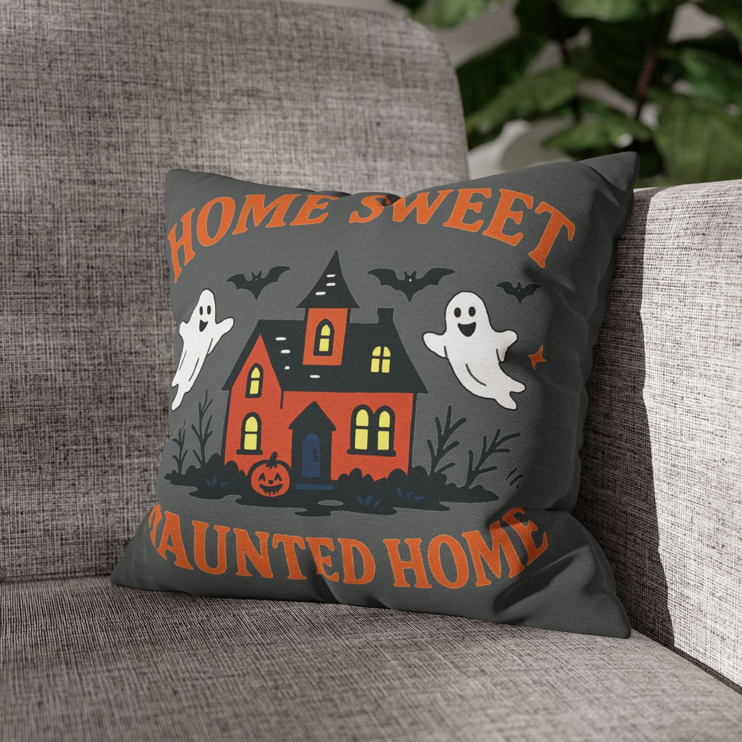 Halloween Themed Square Pillowcase, Home Sweet Haunted Home Decor