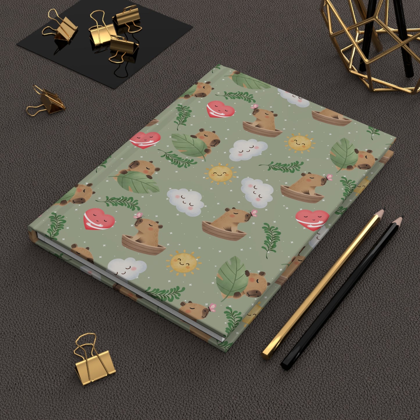 Hardcover Journal — Cute Capybara Pattern Notebook for Nature Lovers