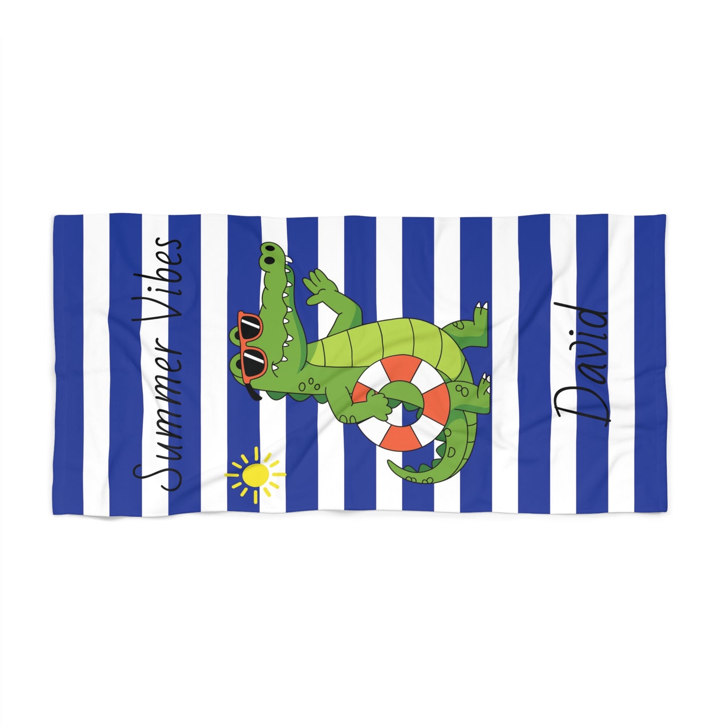 Personalized Alligator Beach Towel – 'Summer Vibes' Striped Towel with Name