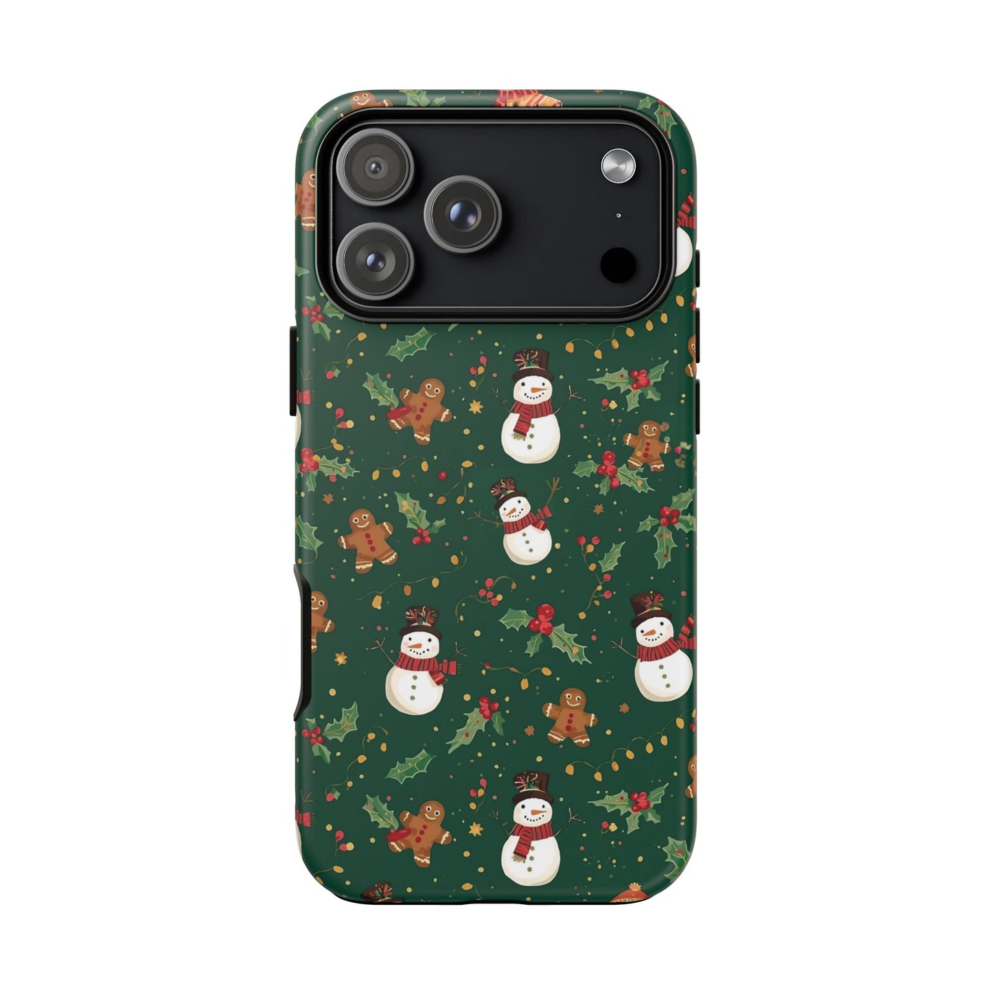 Christmas Phone Case with Snowmen and Gingerbread Design, Dual Layer Phone Case for Iphone 17, 16, 15, 14, 13, 12, 11 & Samsung