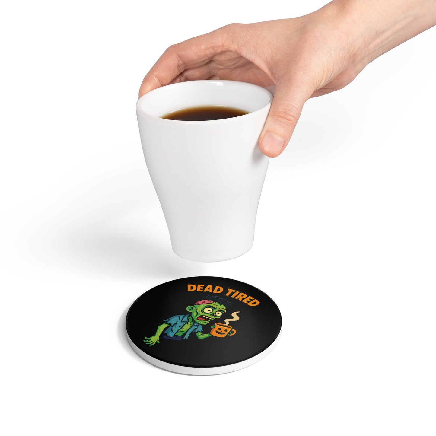 Funny Zombie Ceramic Coaster - Dead Tired Halloween Decor