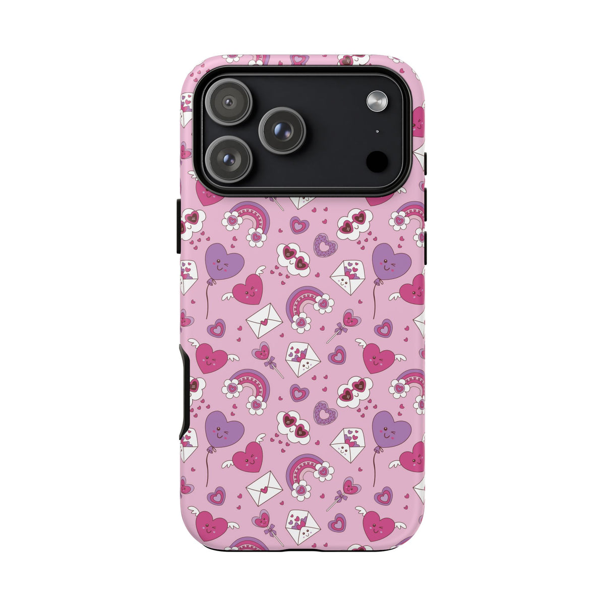 Pink Valentine Phone Case – Cute Hearts, Envelopes & Rainbows Protective Cover