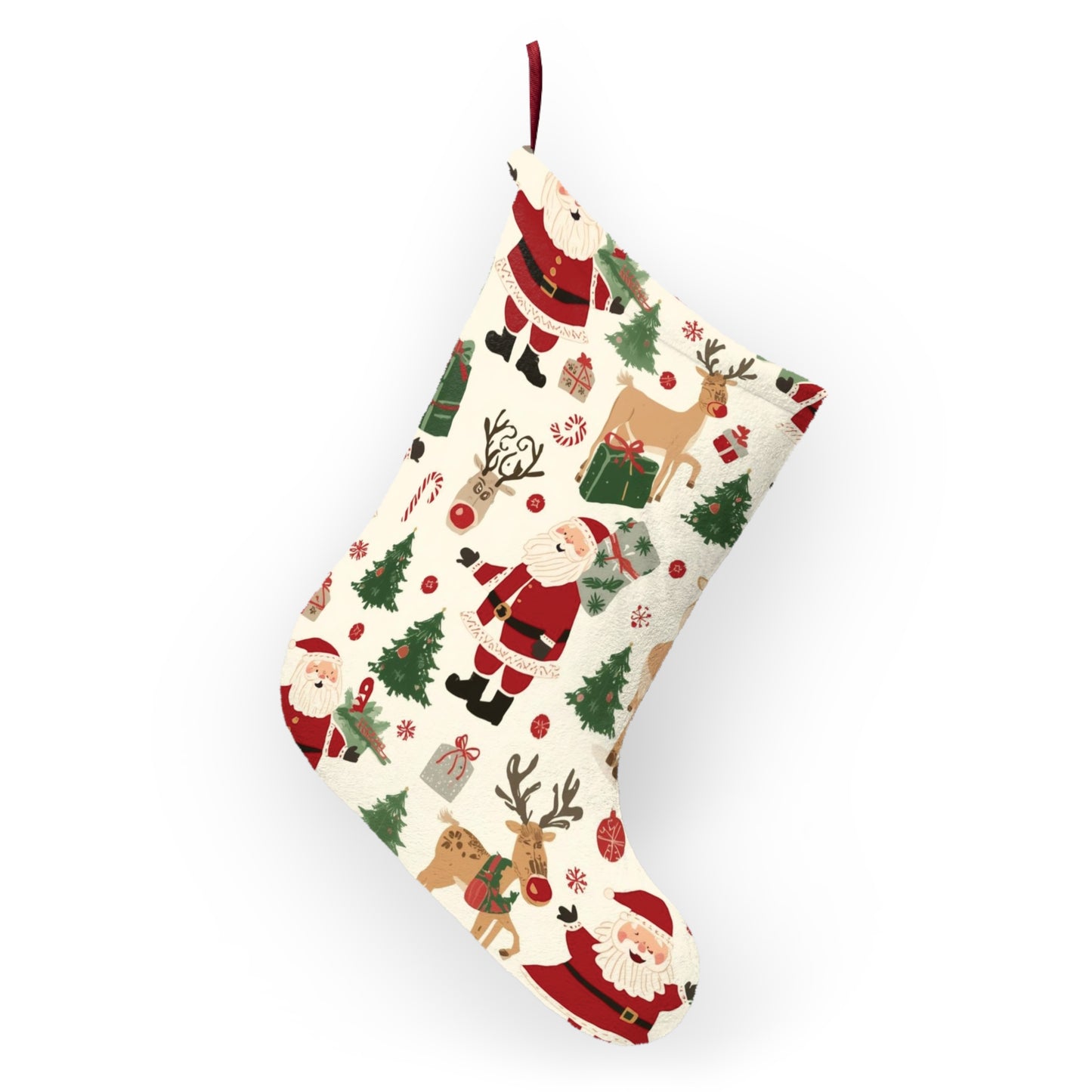 Festive Christmas Stockings, Holiday Decor, Santa and Reindeer Wall Hanging
