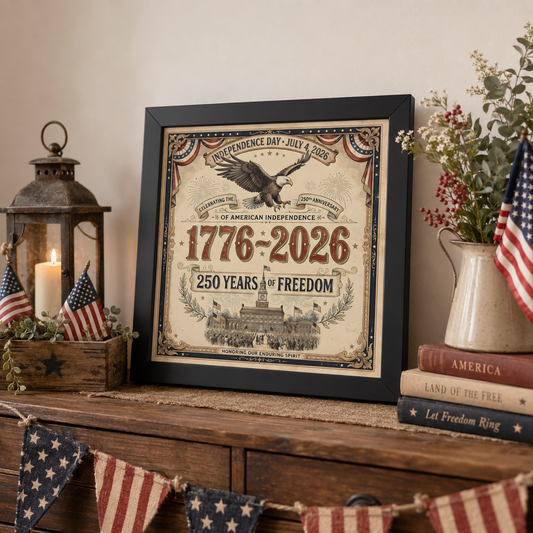 250 Years of Freedom Framed Poster - Independence Day Patriotic Wall Art, 4th of July Vintage Home Decor