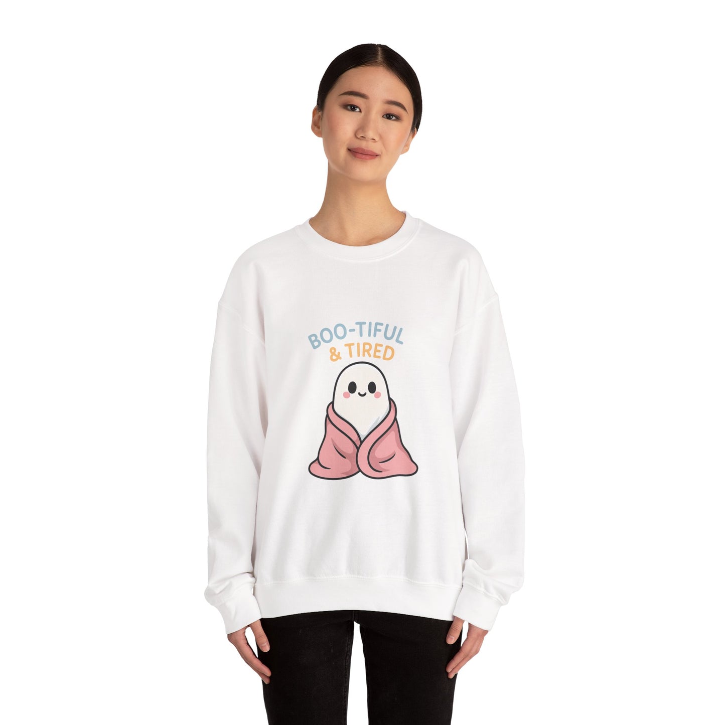 Boo-tiful & Tired Sweatshirt, Halloween-Themed Design