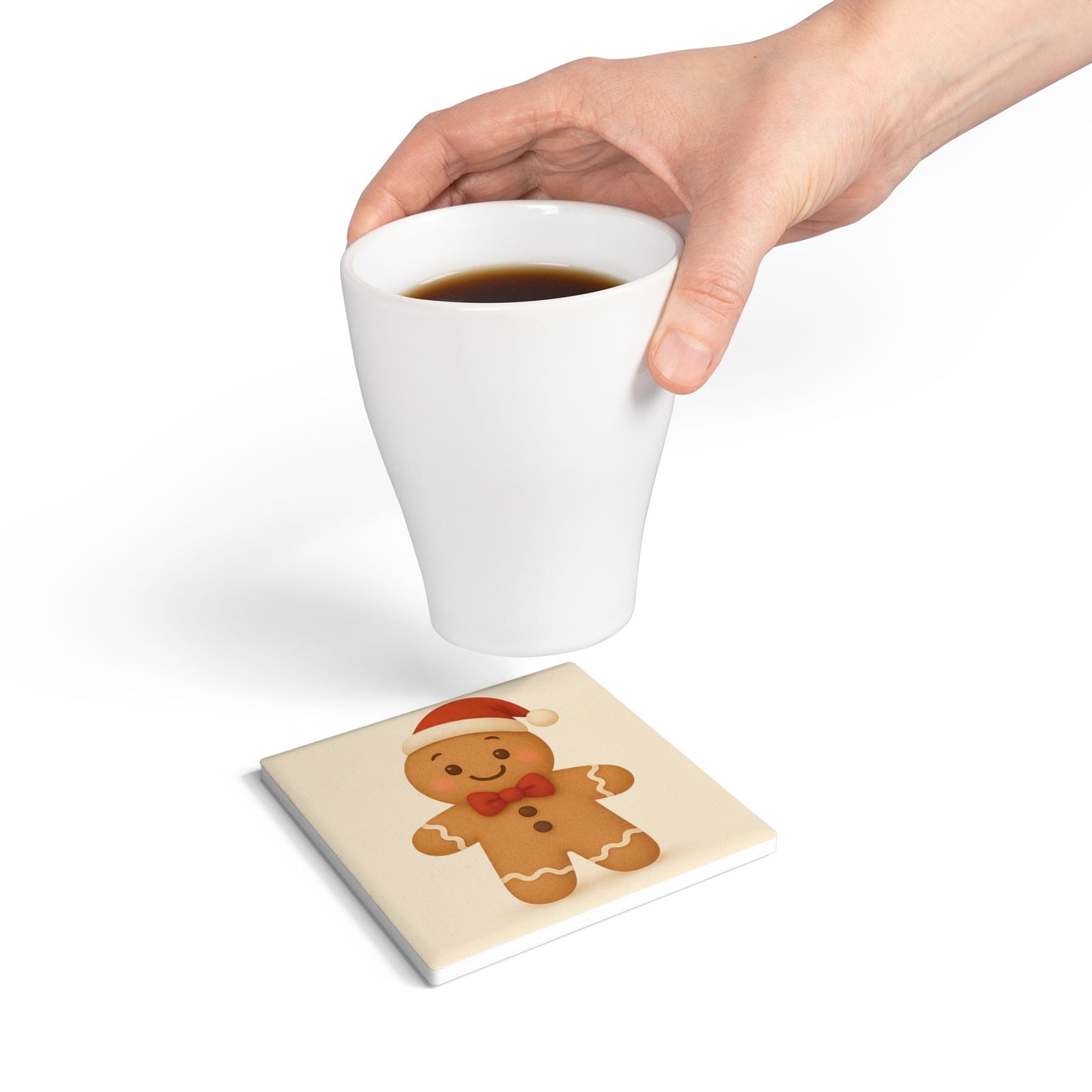 Gingerbread Santa Ceramic Coaster – Cute Holiday Coffee Table Decor