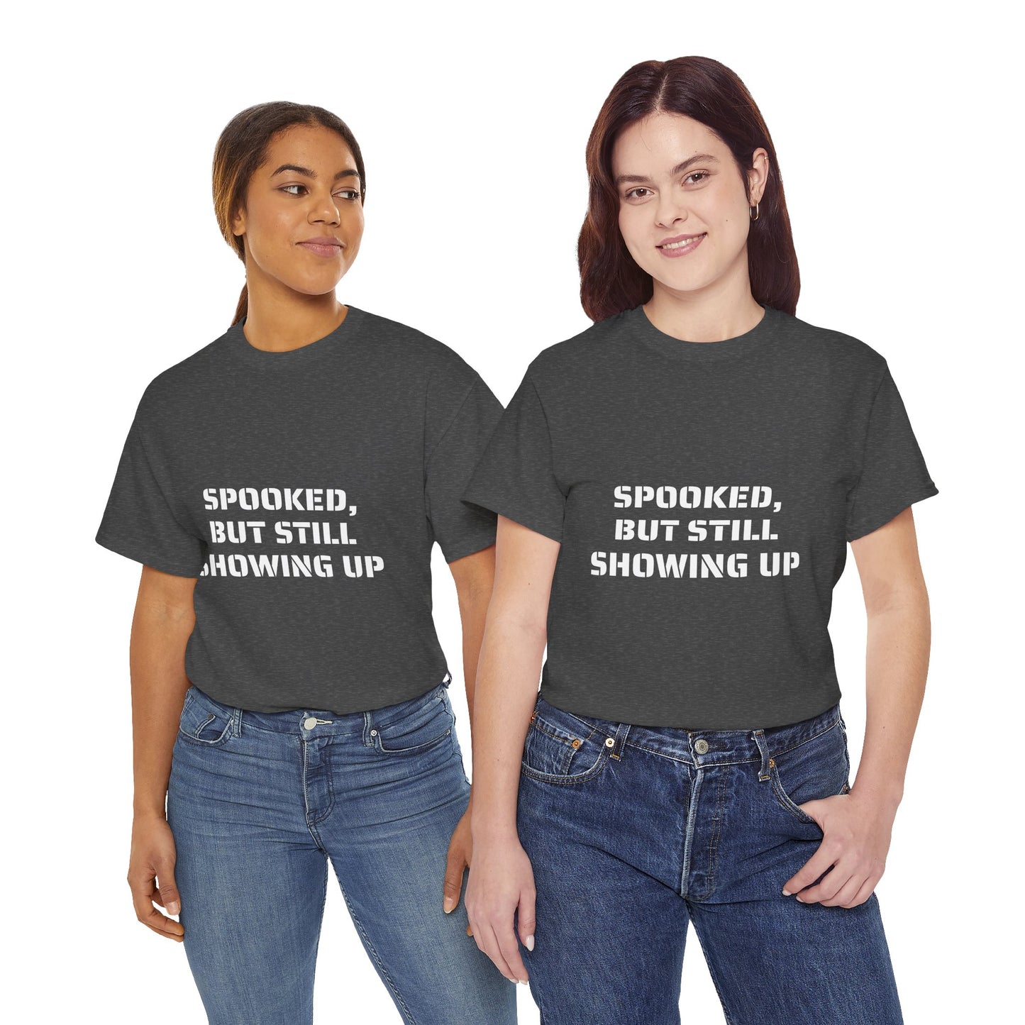 Spooked, But Still Showing Up Unisex Heavy Cotton Tee | Halloween, Funny T-Shirt