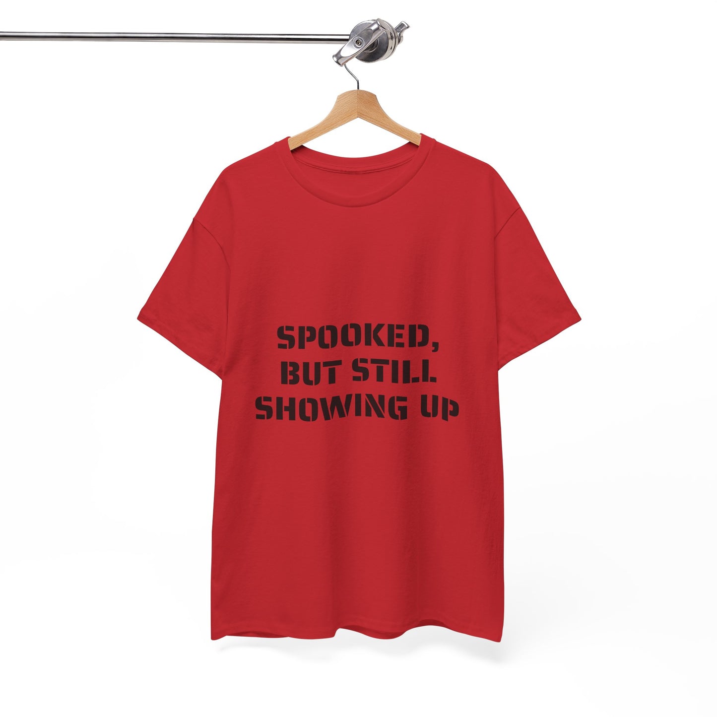 Spooked, But Still Showing Up Unisex Heavy Cotton Tee | Halloween, Funny T-Shirt