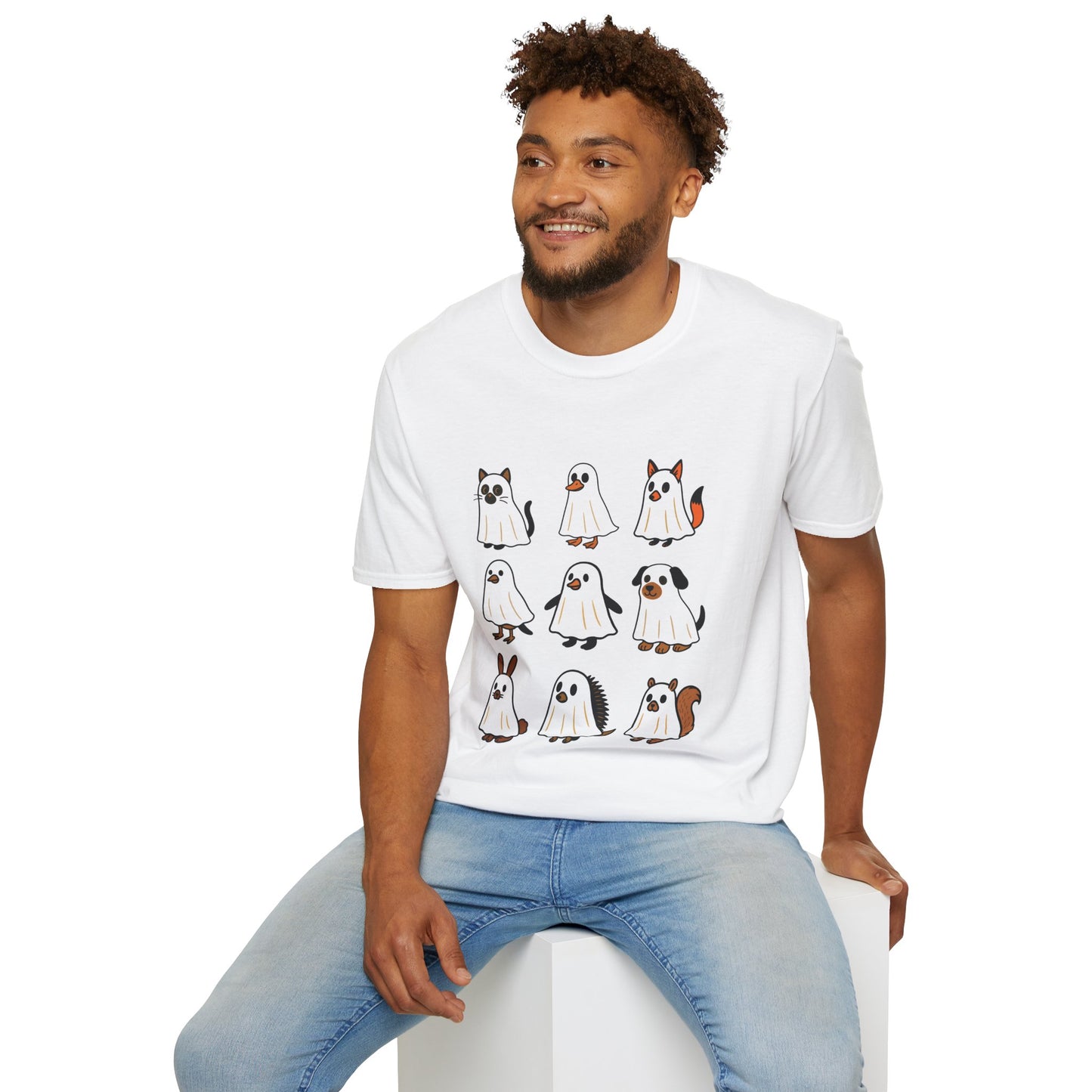 Cute Ghost Cartoon Unisex T-Shirt, Halloween Tee, Pet Lover Gift, Whimsical Shirt, Fun Casual Wear