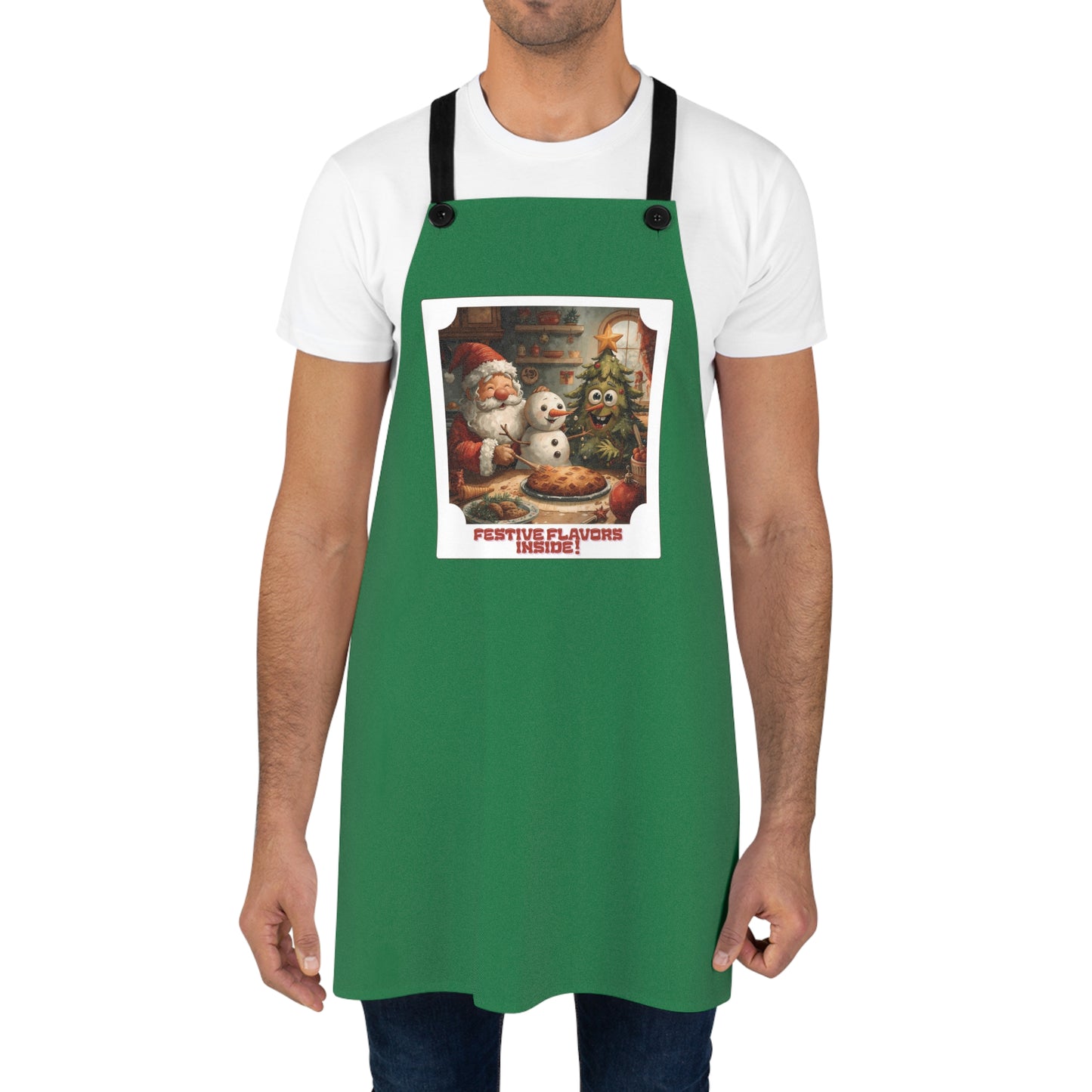 Vintage Christmas Baking Apron — Festive Flavors Inside! Holiday Santa & Snowman Kitchen Apron