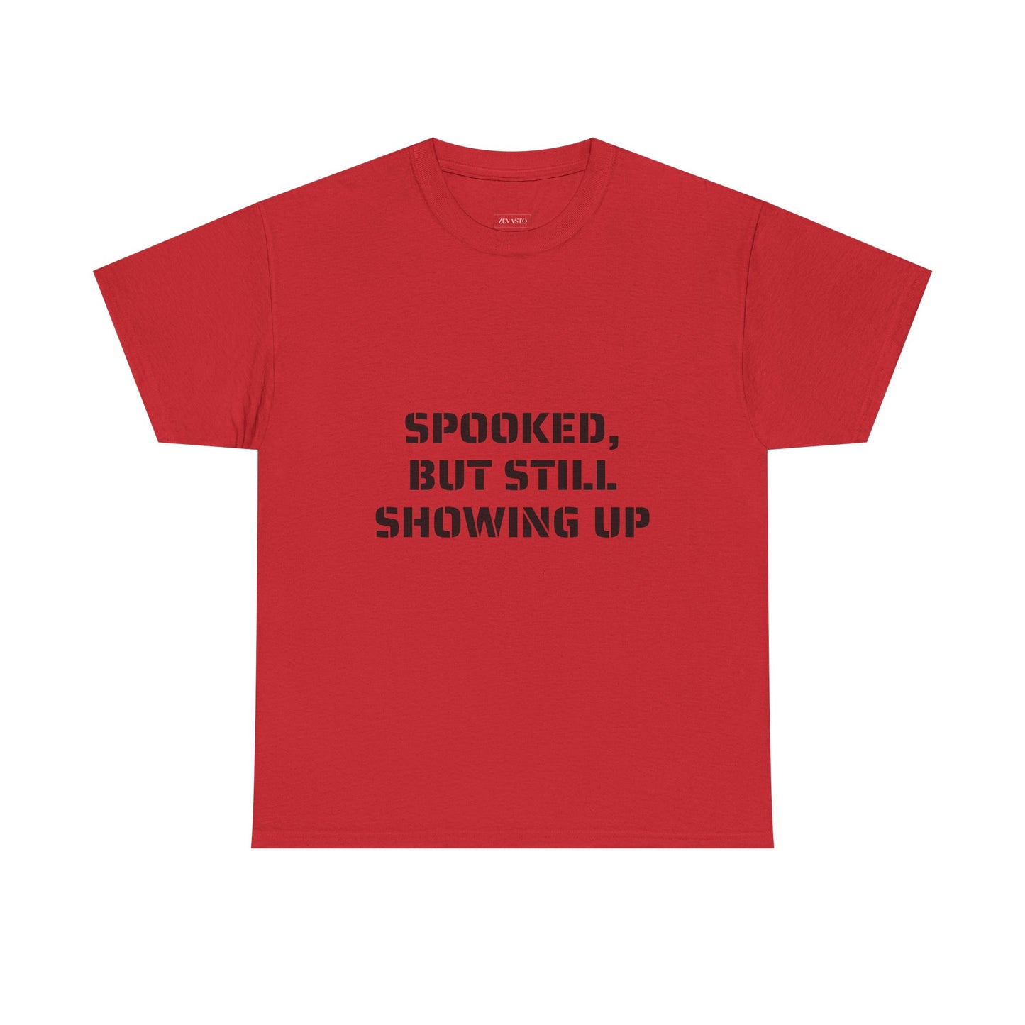 Spooked, But Still Showing Up Unisex Heavy Cotton Tee | Halloween, Funny T-Shirt