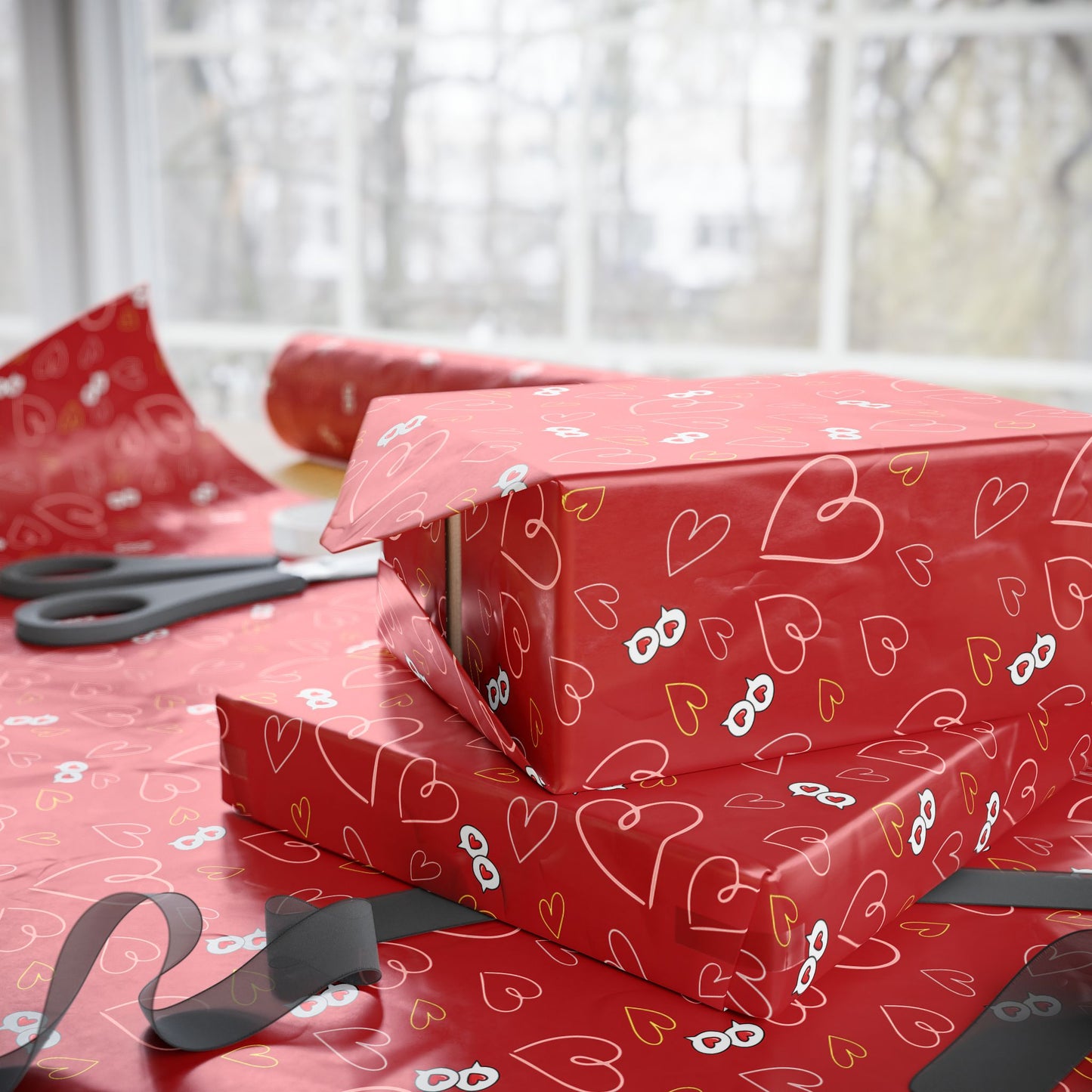 Red Heart Pattern Wrapping Paper — Romantic Gift Wrap for Valentine’s Day & Anniversaries