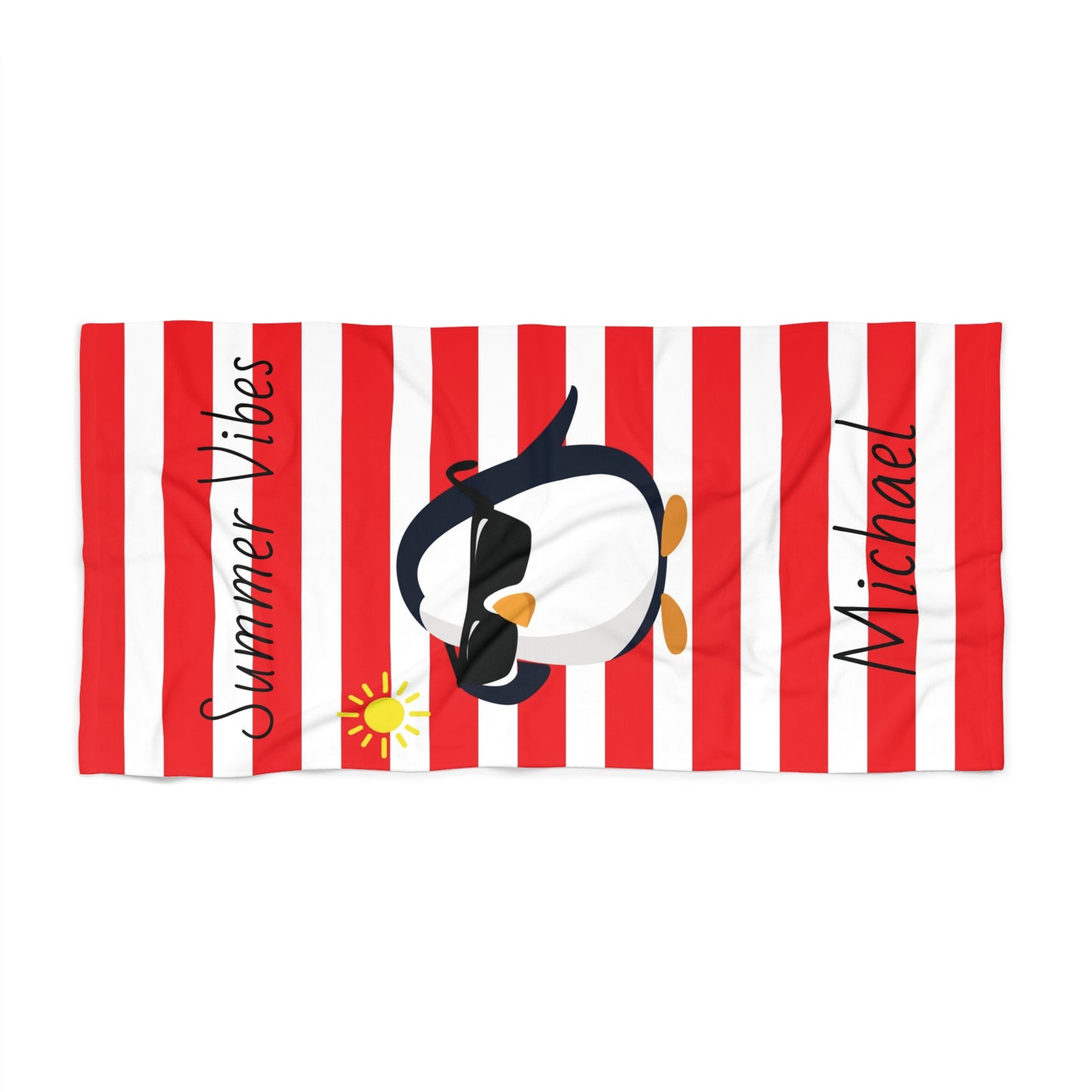 Personalized 'Summer Vibes' Penguin Beach Towel