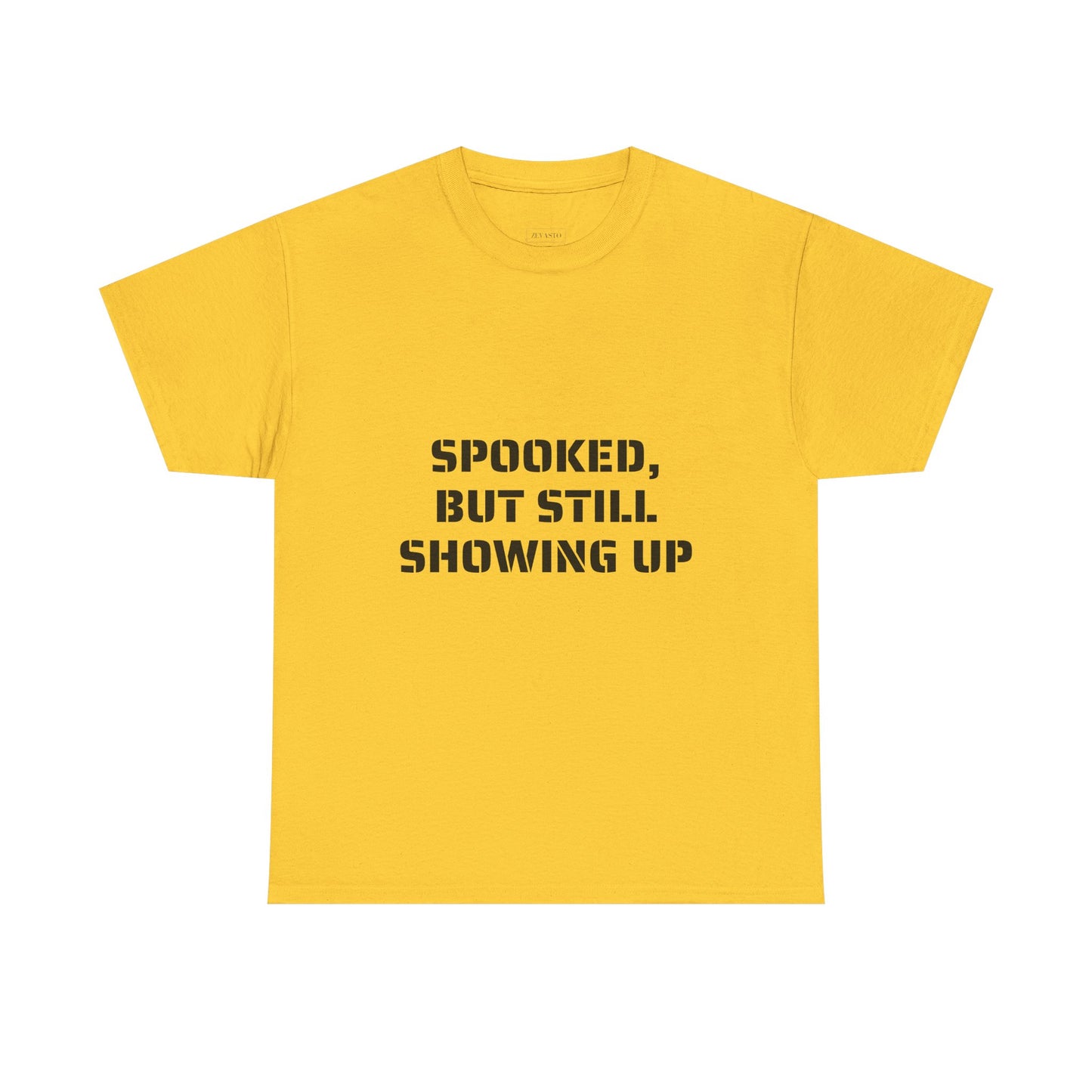 Spooked, But Still Showing Up Unisex Heavy Cotton Tee | Halloween, Funny T-Shirt