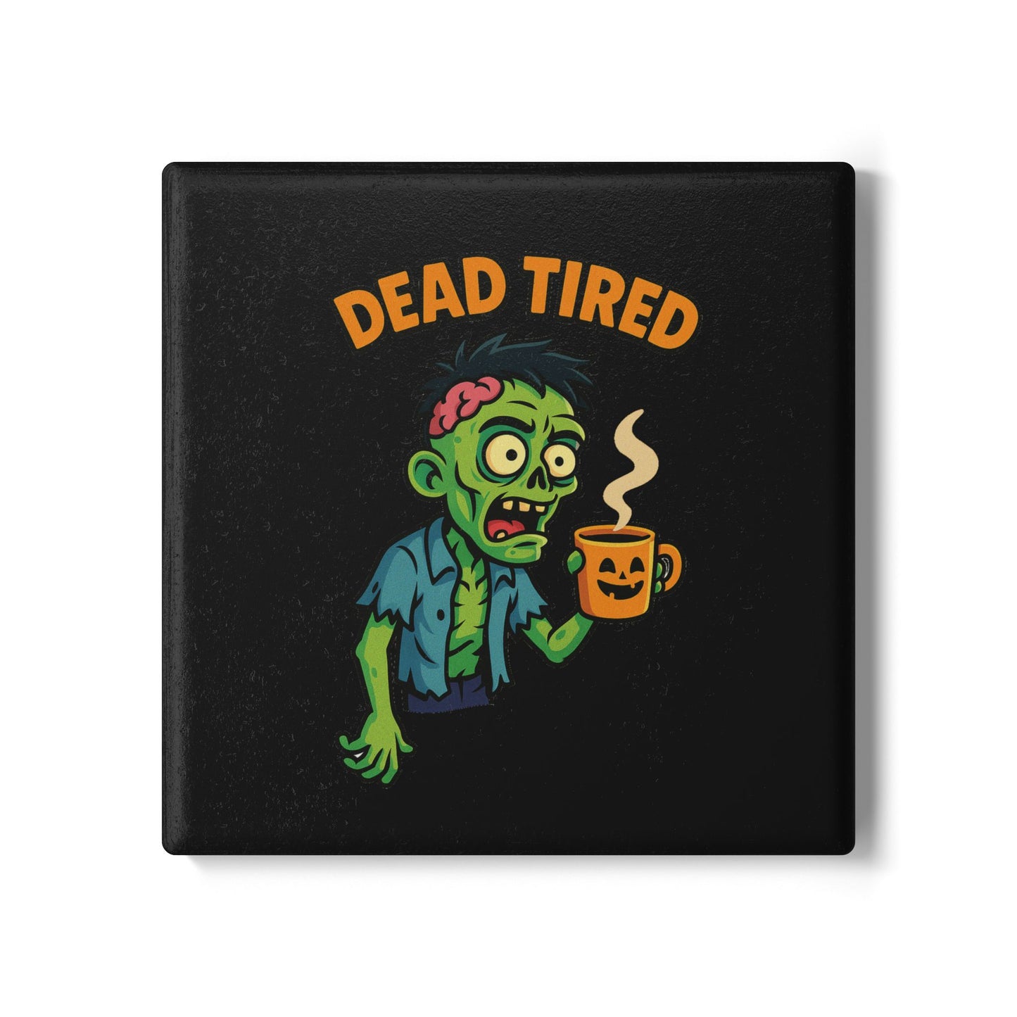 Funny Zombie Ceramic Coaster - Dead Tired Halloween Decor