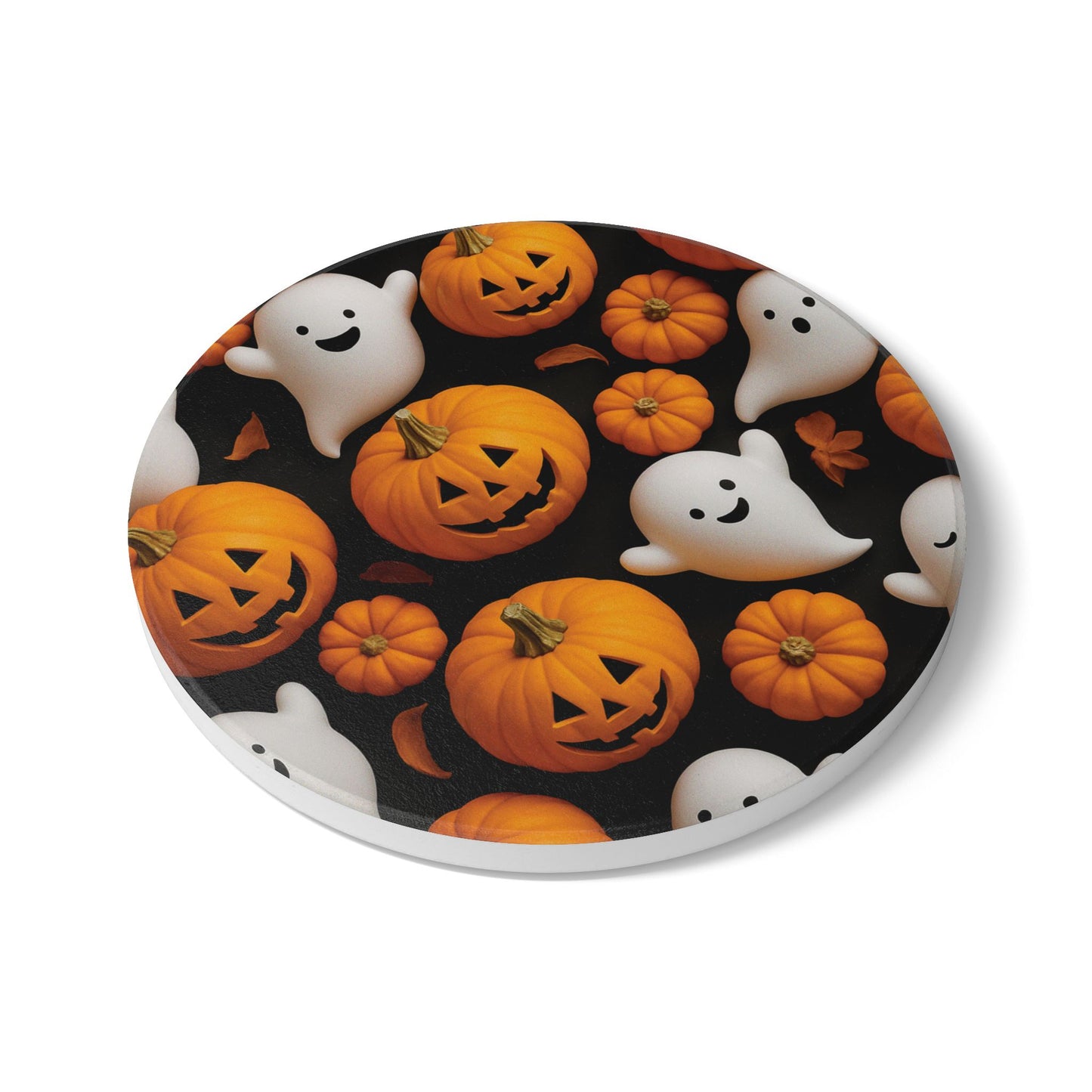 Halloween Ceramic Coaster Set, Ghost and Pumpkin Designs, Spooky Home Decor
