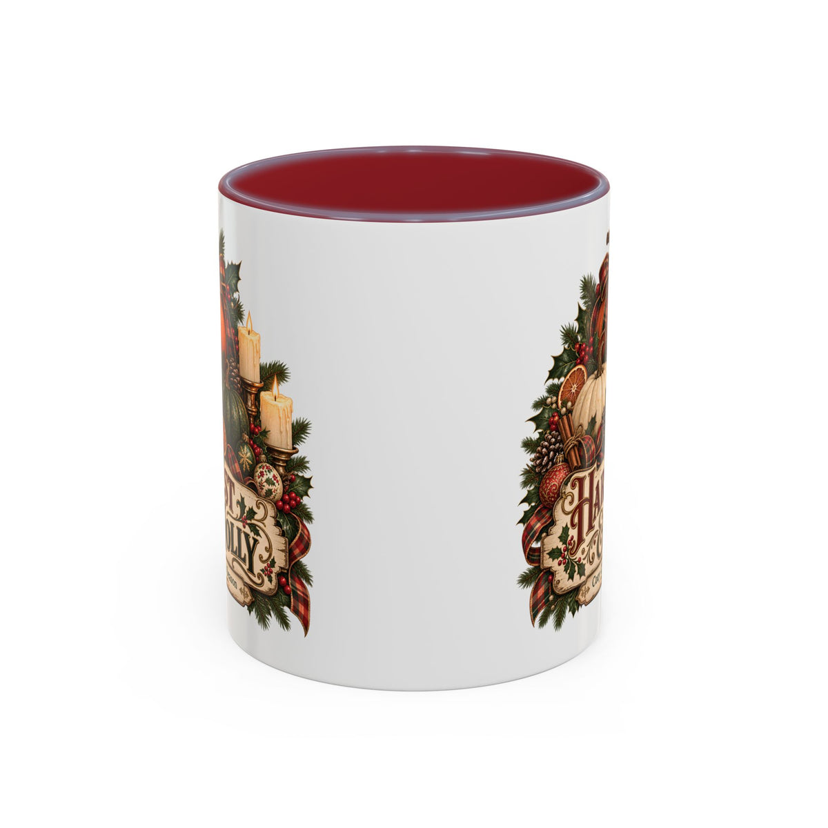 Harvest & Holly Accent Coffee Mug - Vintage Christmas Holiday Mug (11 oz)
