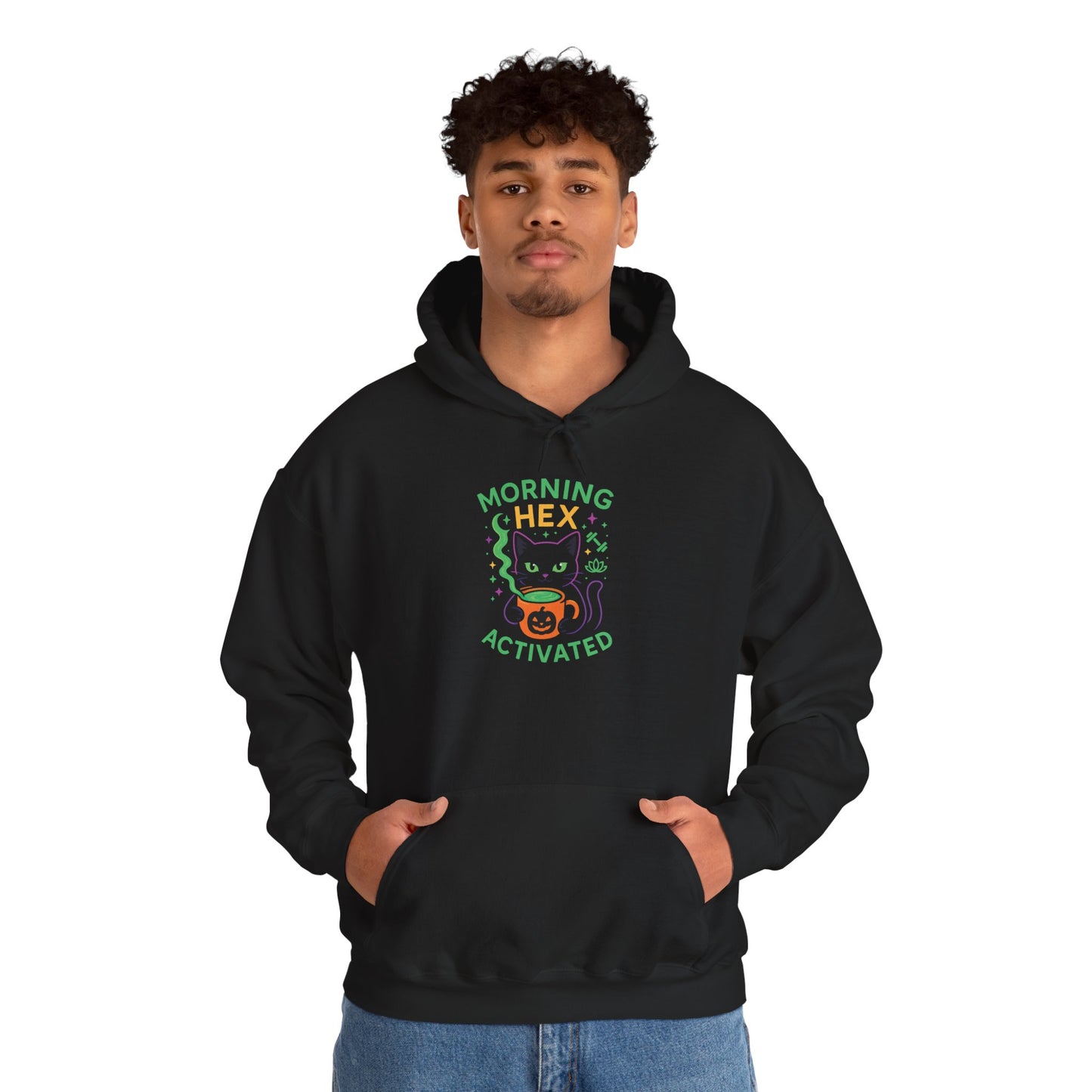 Morning Hex Activated Hoodie, Cozy Black Sweatshirt for Halloween