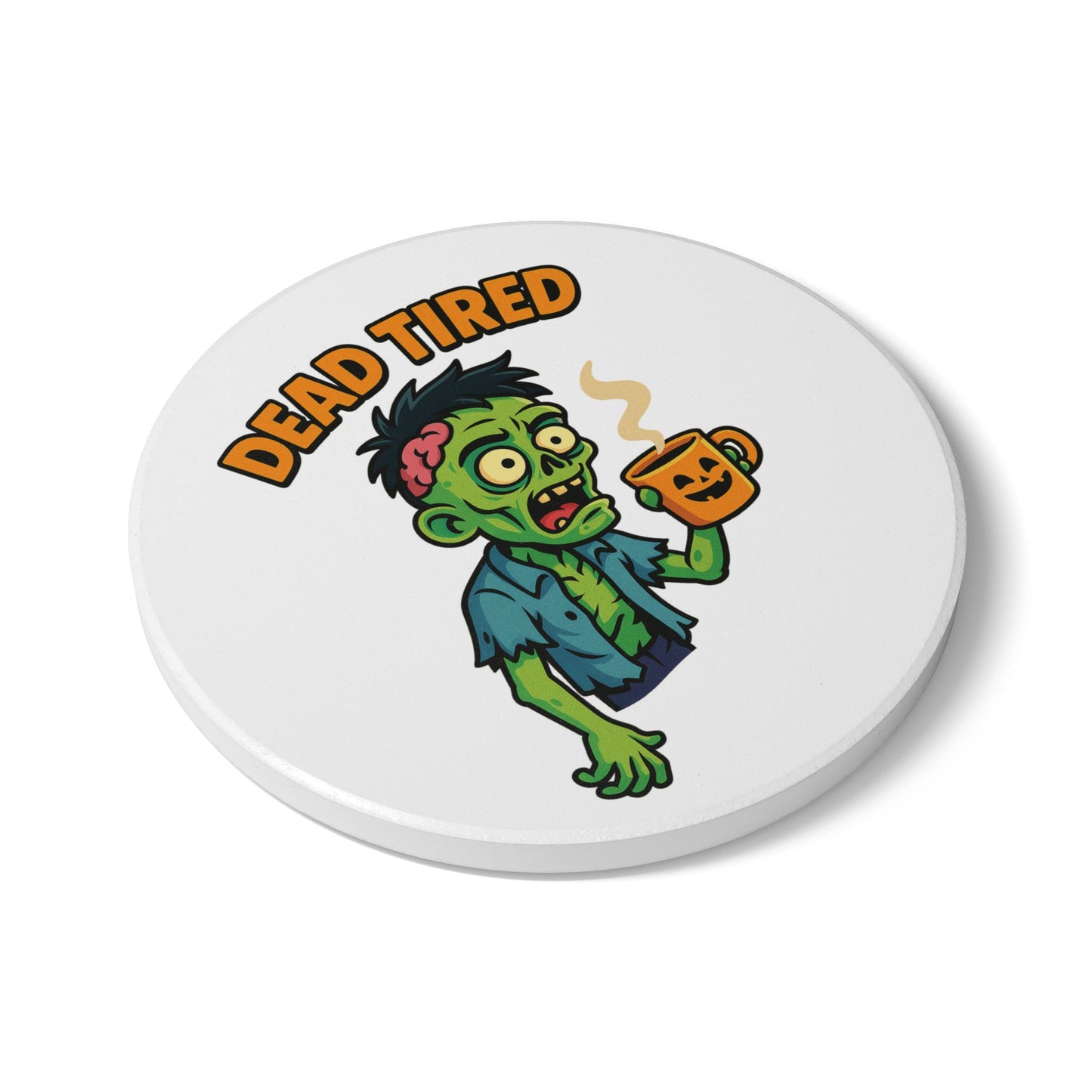 Funny Zombie Ceramic Coaster - Dead Tired Halloween Decor