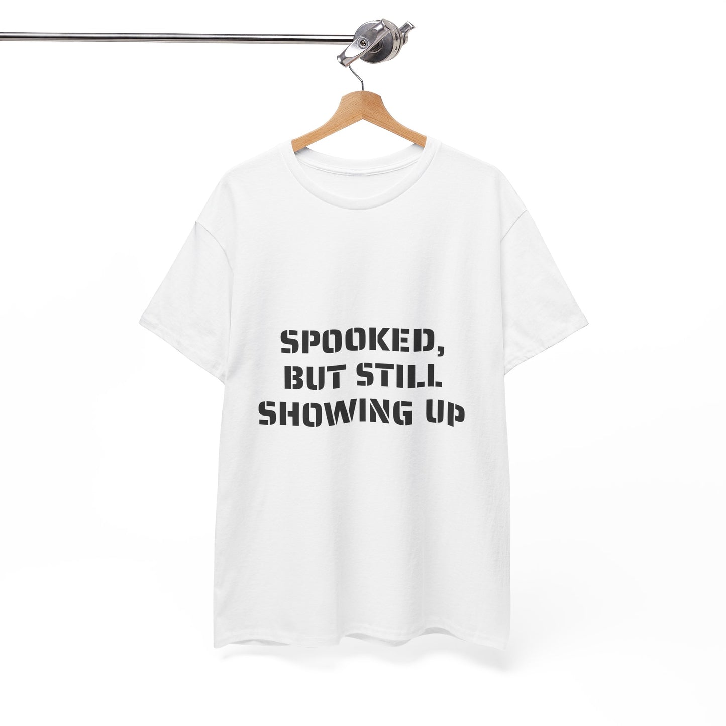 Spooked, But Still Showing Up Unisex Heavy Cotton Tee | Halloween, Funny T-Shirt
