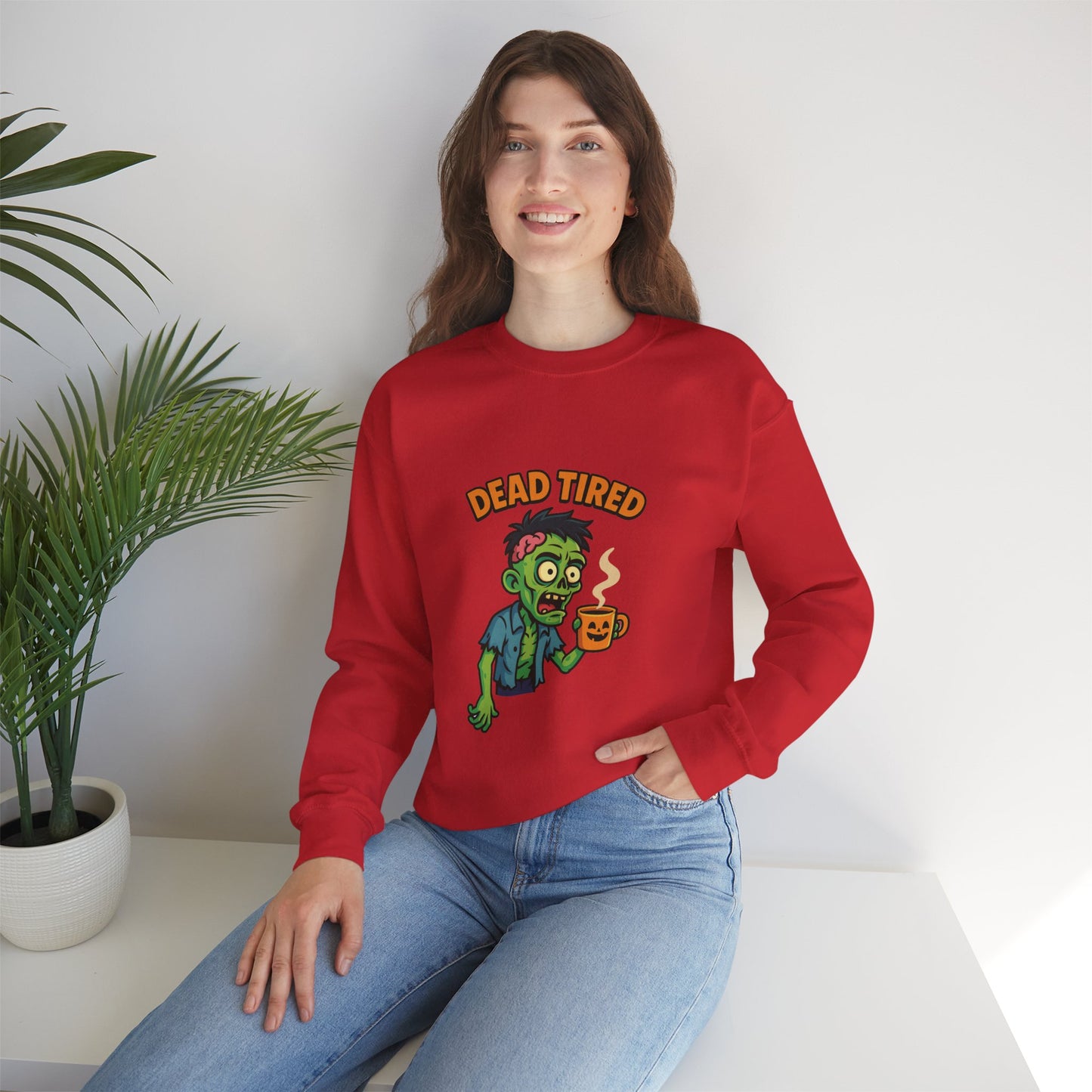 Dead Tired Zombie Sweatshirt, Funny Halloween Crewneck, Spooky Season Apparel