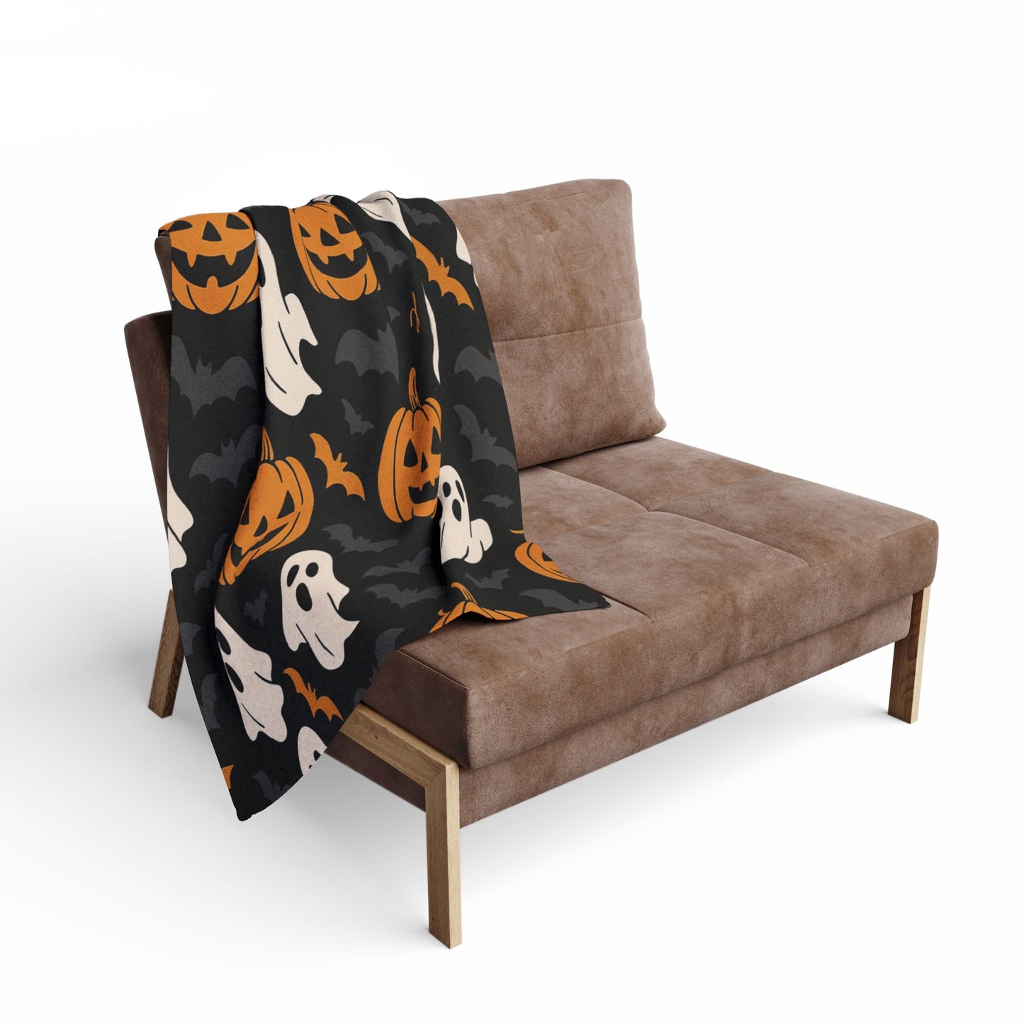Halloween Fleece Blanket with Ghosts and Pumpkins, Cozy Throw for Fall Decor